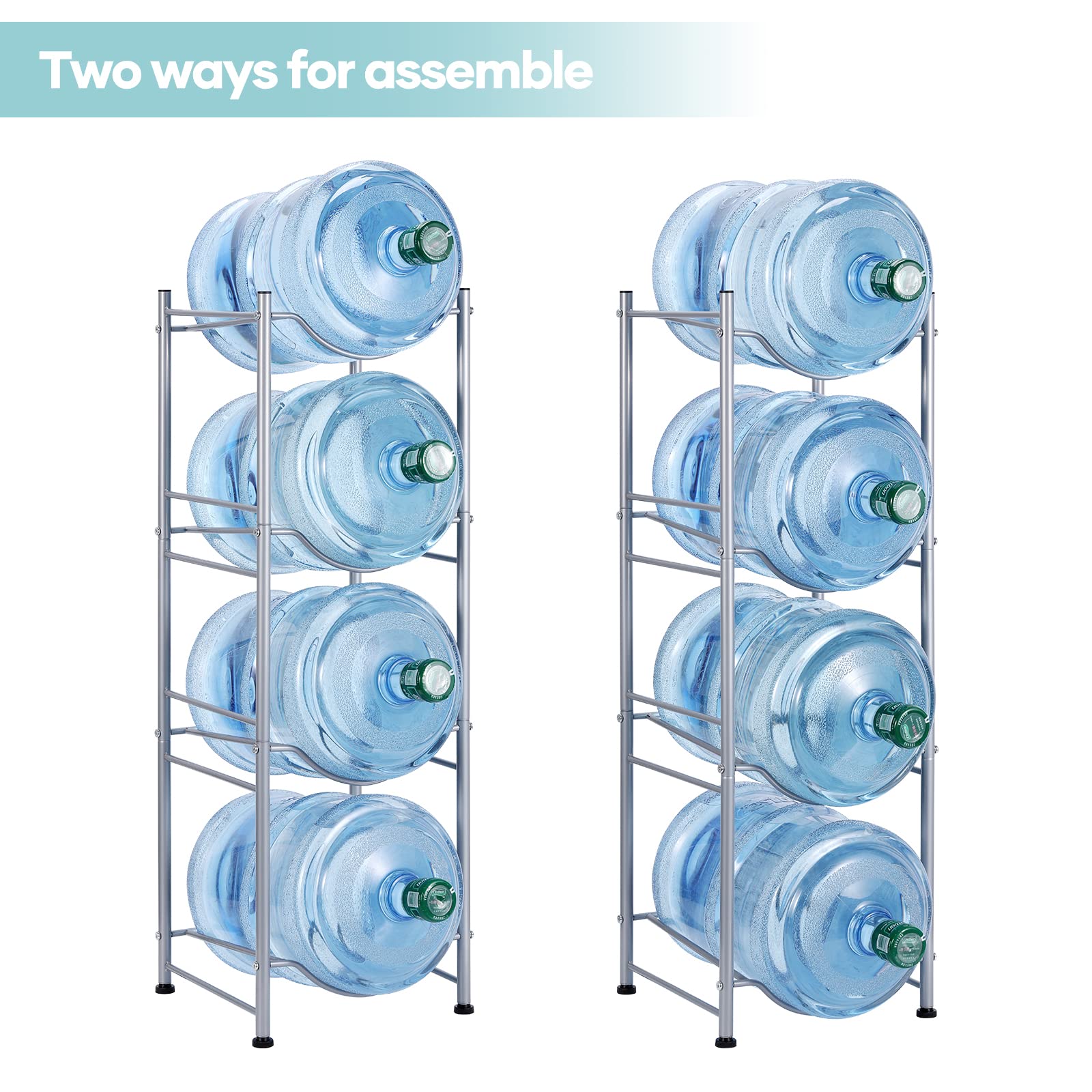 Water Cooler Jug Rack  4-Tier Heavy Duty Water Bottle Holder Storage Rack for 5 Gallon Water Dispenser  Save Space (SILVER)