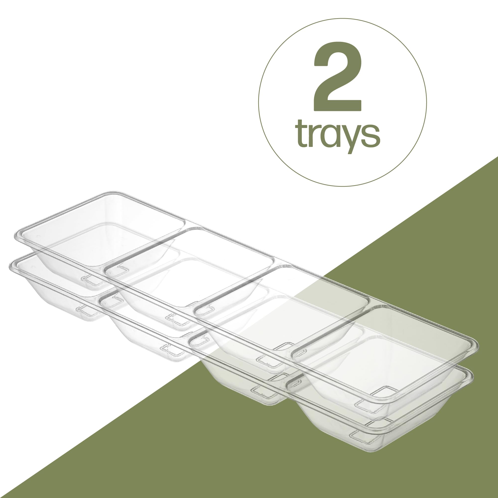 Plasticpro 4 Sectional Rectangle Plastic Disposable Serving Tray/Platter 5 X 16 Clear Pack Of 2