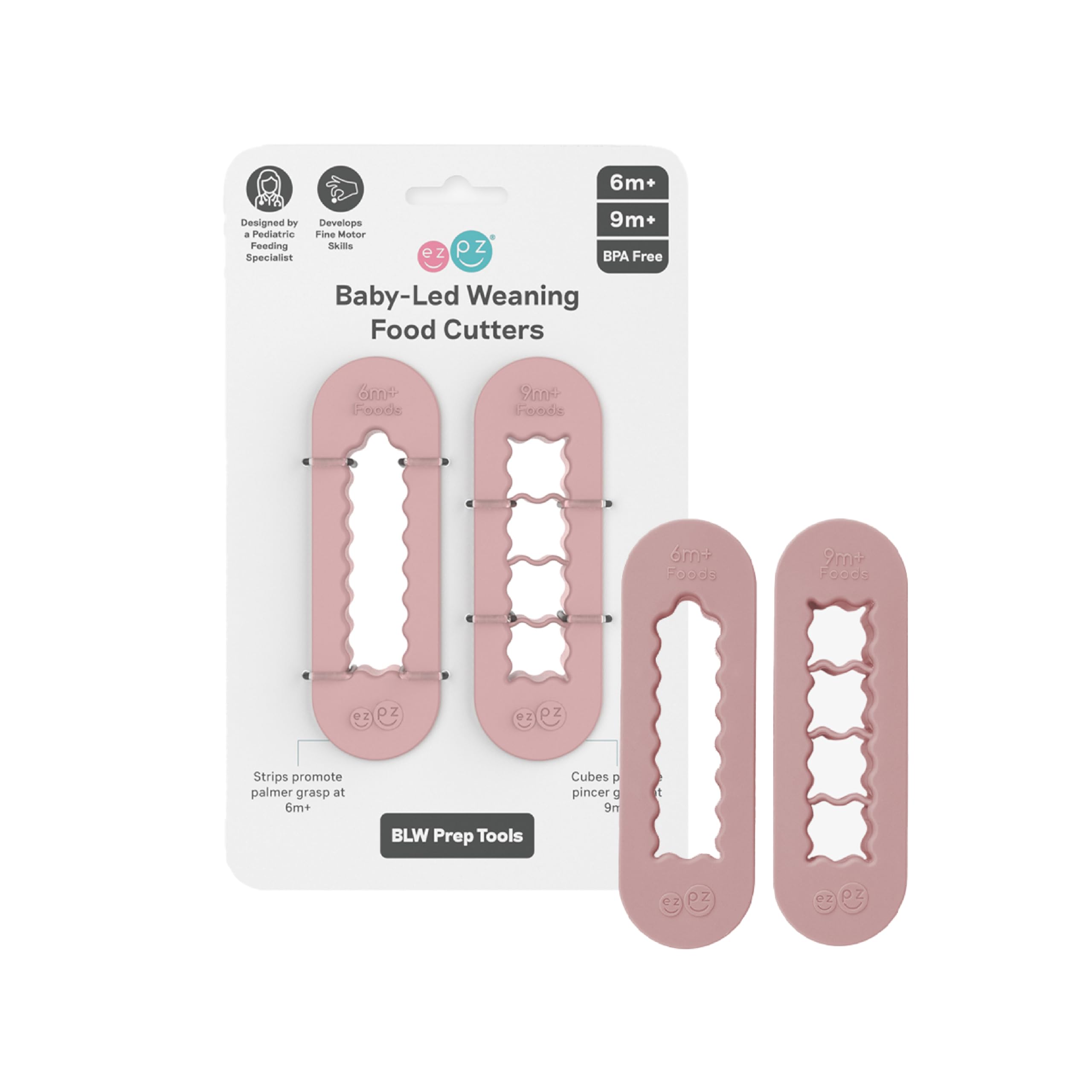 ezpz Baby-Led Weaning Food Cutters (2 pack in Blush) - 6/9 Months + - Food Prep for Infants