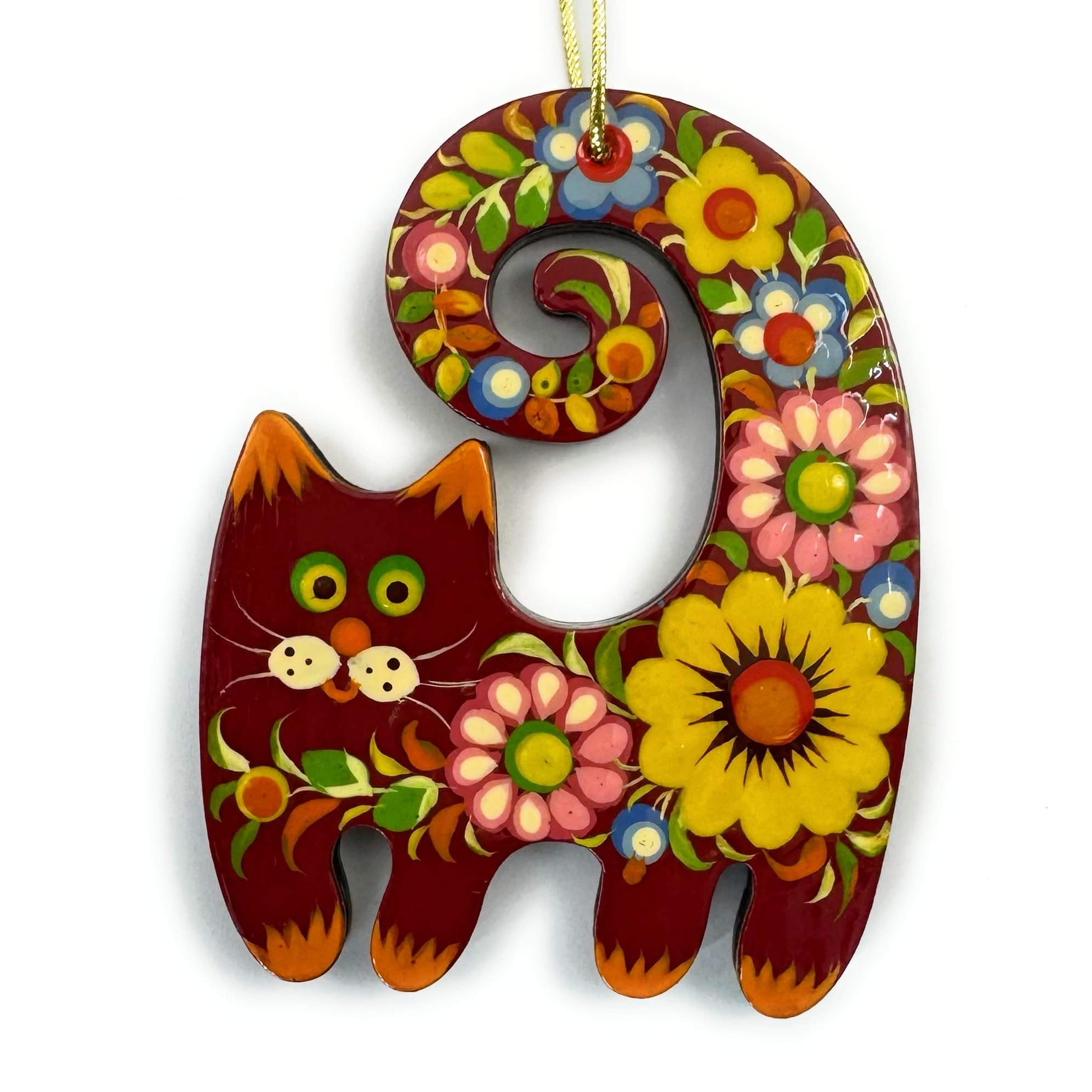 Hand painted wooden Cat Christmas Ornament 3,3 ? 2,8 ? 0,2 Inch | 7 ? 8,5 ? 0,5 cm Cats lover tree Christmas Decorations traditi