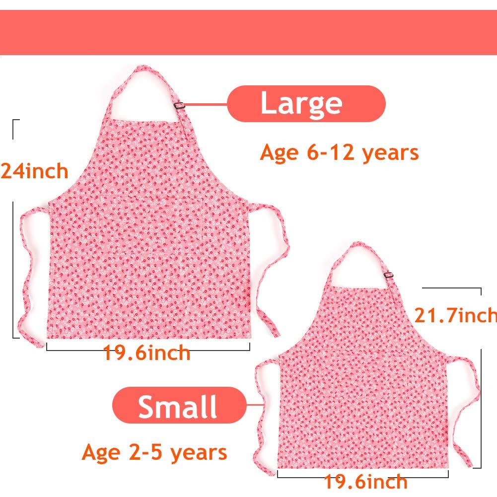 Kids Apron And Chef Hat Set, Adjustable Cotton Child Aprons With 2 Pockets Cute Girls Boys Kitchen Bib Aprons For Cooking Baking