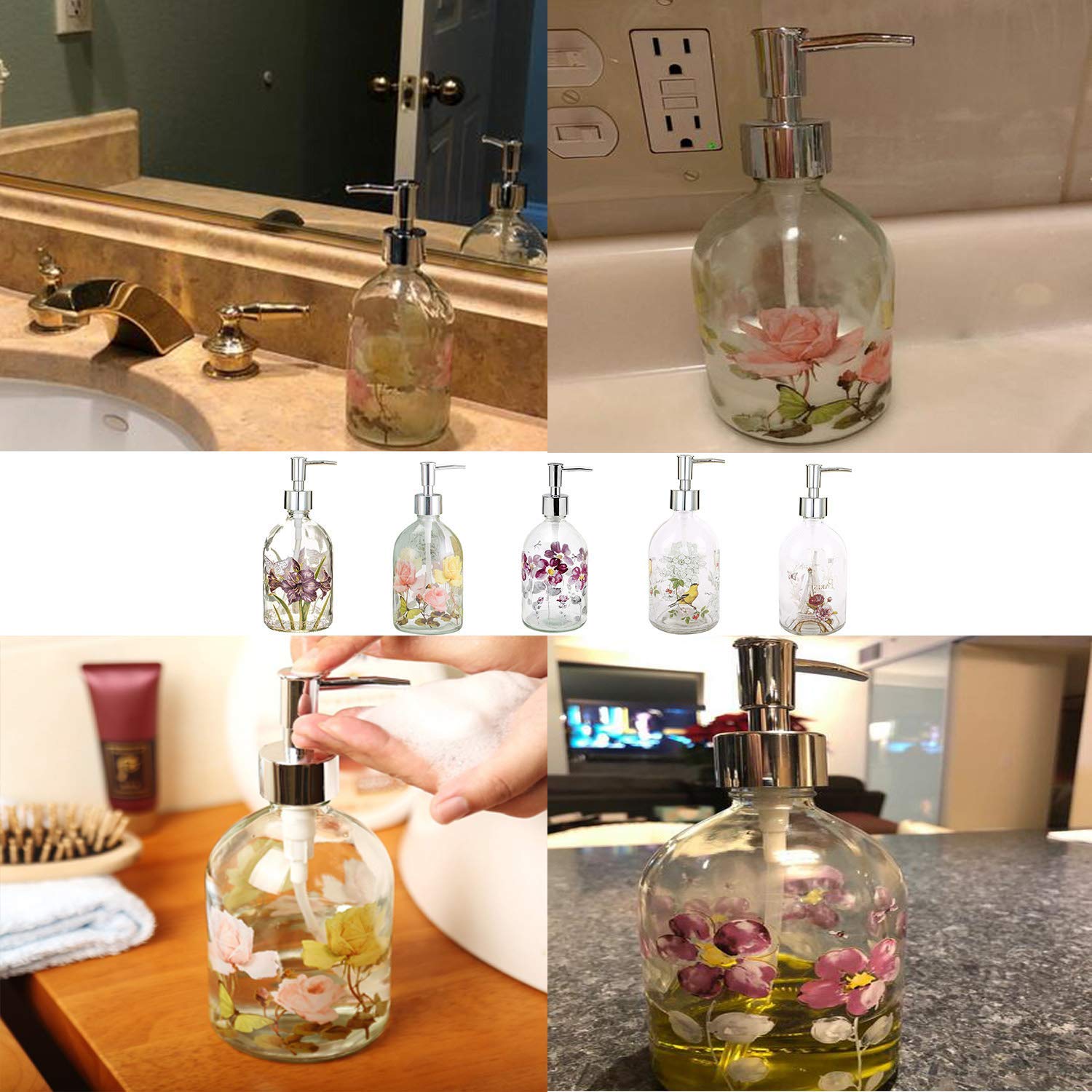 Glass Soap Dispenser Bottle With Pump,Refillable Liquid Hand Soap Dispenser For Bathroom, Kitchen Soap Dispenser 17 Oz