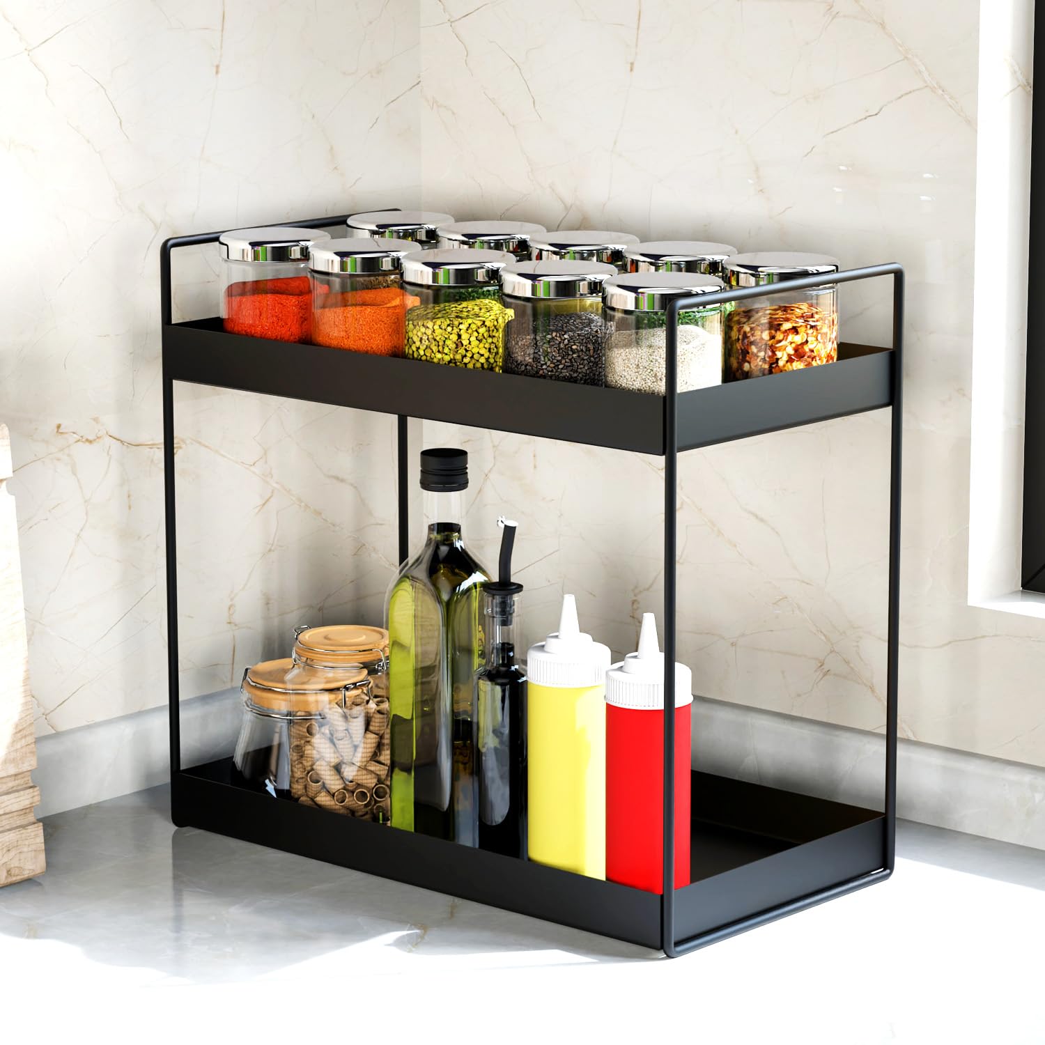 Wonderstand Metal Nova | 2Tier Standing Spice Rack Storage Organizer, Bathroom Countertop Storage Shelf Cosmetic Organizer And 