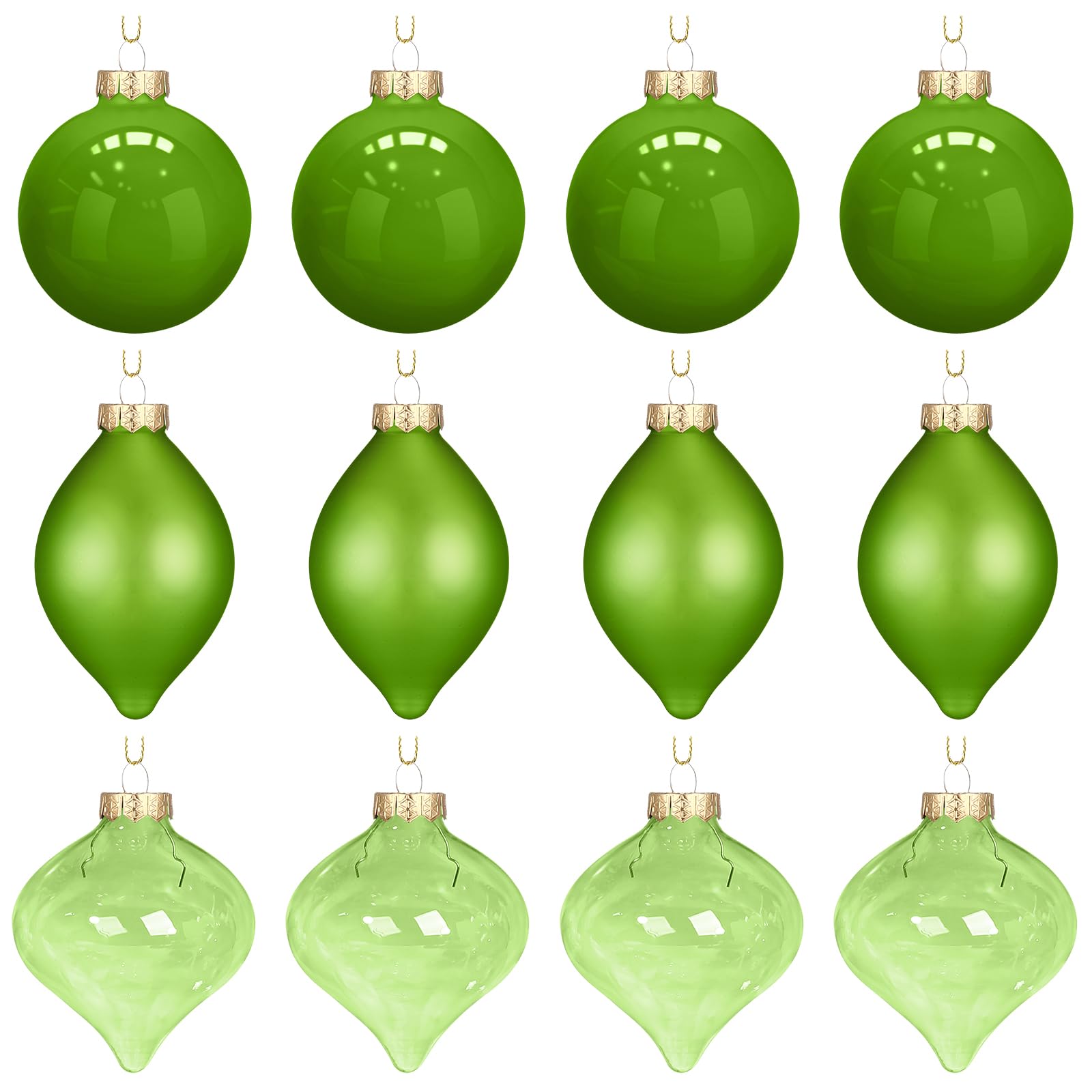 Zomiboo 12 Pcs Lime Green Glass Christmas Ball Ornaments Set 3.15 Hanging Shatterproof Glass Bulbs for Christmas Tree Baubles Bu