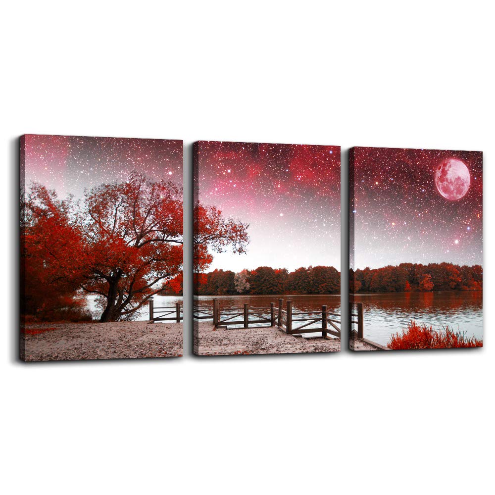 Wall Art For Living Room Large Size Wall Decor For Bedroom Room Wall Pictures Artwork Abstract Red Tree Moon Landscape Paintings