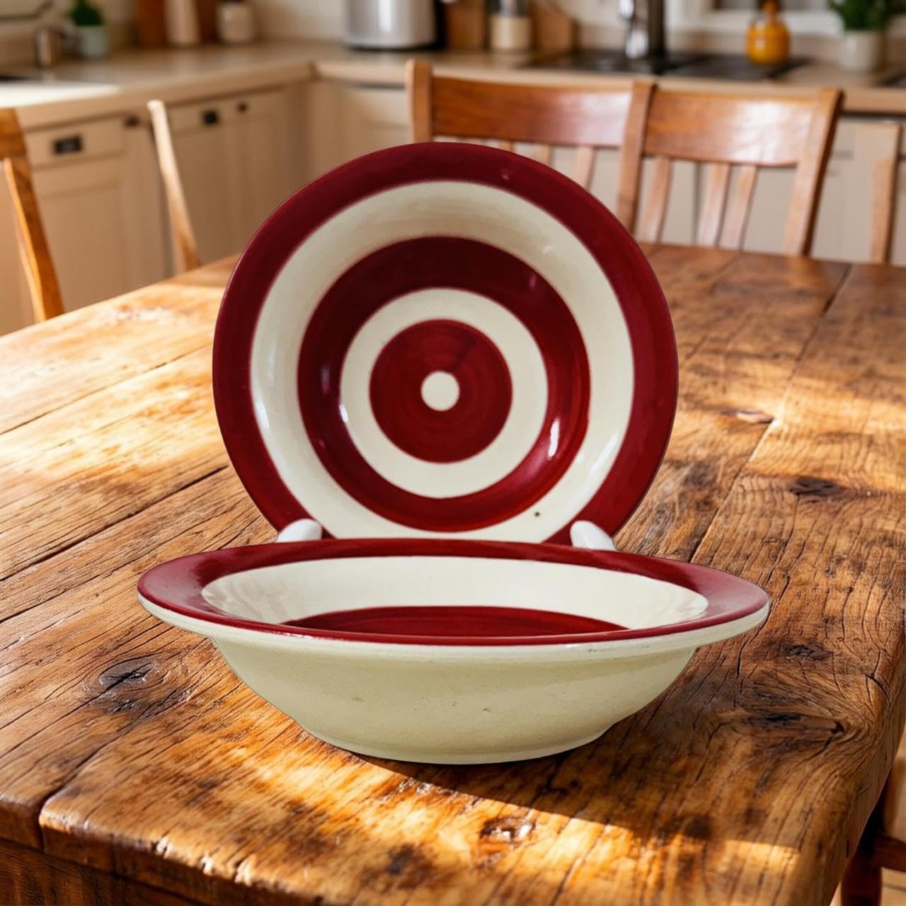 Lupaava Ceramic Pasta Plate | Soup Plate | Snack Plate | Size 7 Inch | Microwave Safe, Oven Safe (2, Red 2)