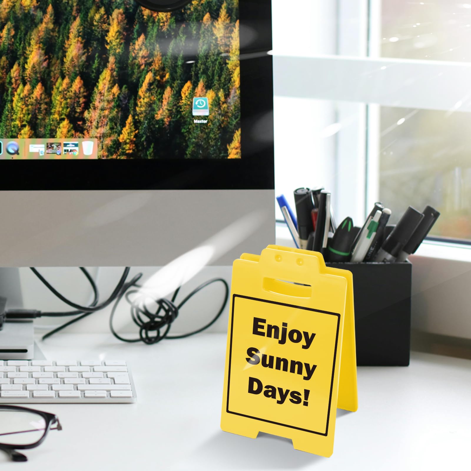 Office Desk Sign | OUT FOR LUNCH & Enjoy Sunny Days! | Office Desk Accessories for Women & Men | Cubicle Decor & Work Essentials