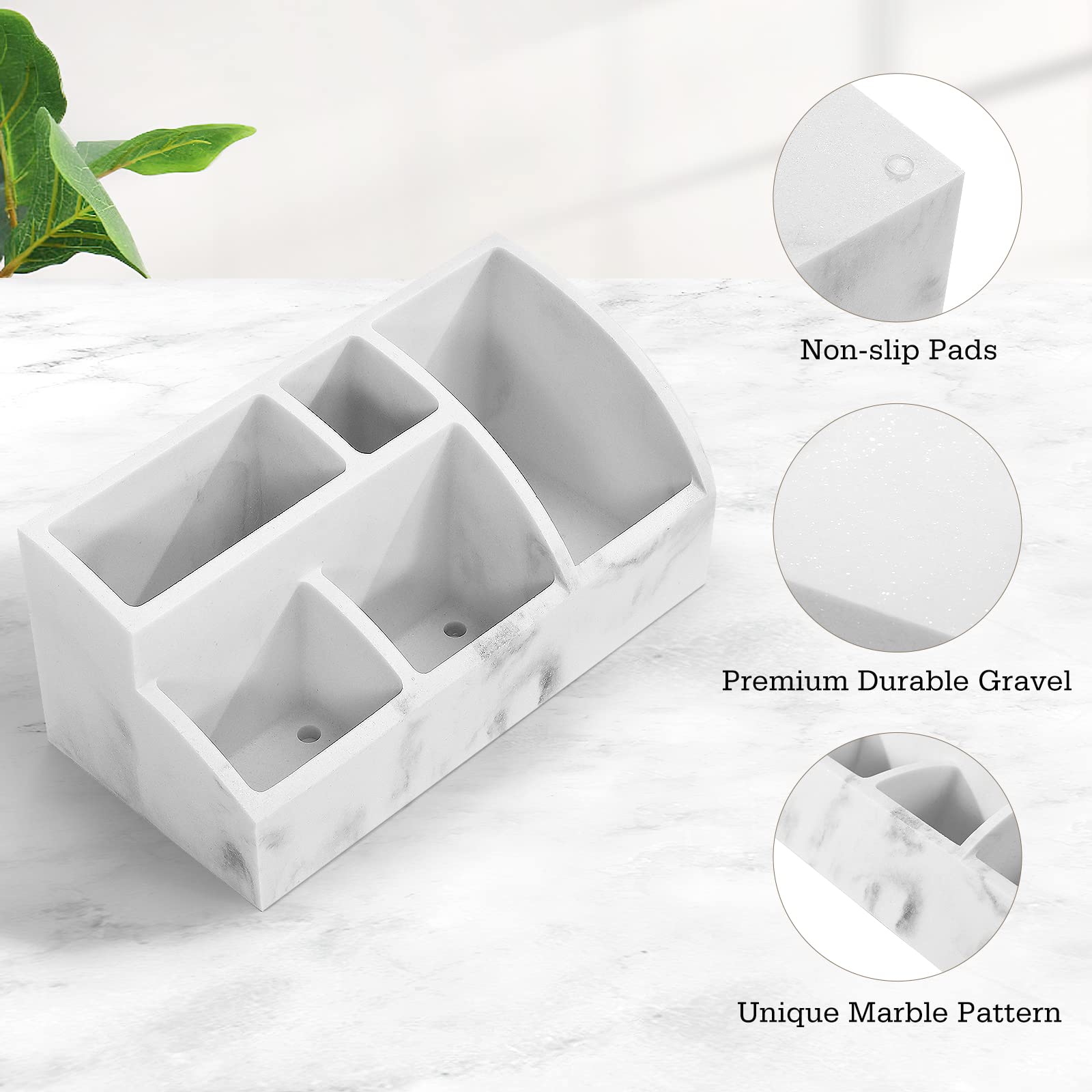 Luxspire Toothbrush Holder for Bathroom  Bathroom Organizer Countertop 5 Slot  Large Marble Bathroom Accessories Vanity Organizer for Electric Toothbrush Toothpaste Razor Lotion  Gravel White