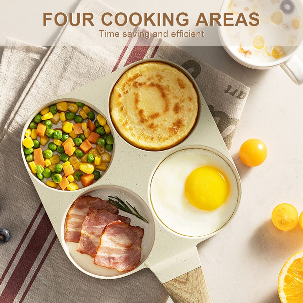 Bobikuke Egg Pan Egg Frying Pan, Fried Egg Pan Nonstick 4 Cups Pancake Pan Aluminium Alloy Cooker For Breakfast, Induction Compa
