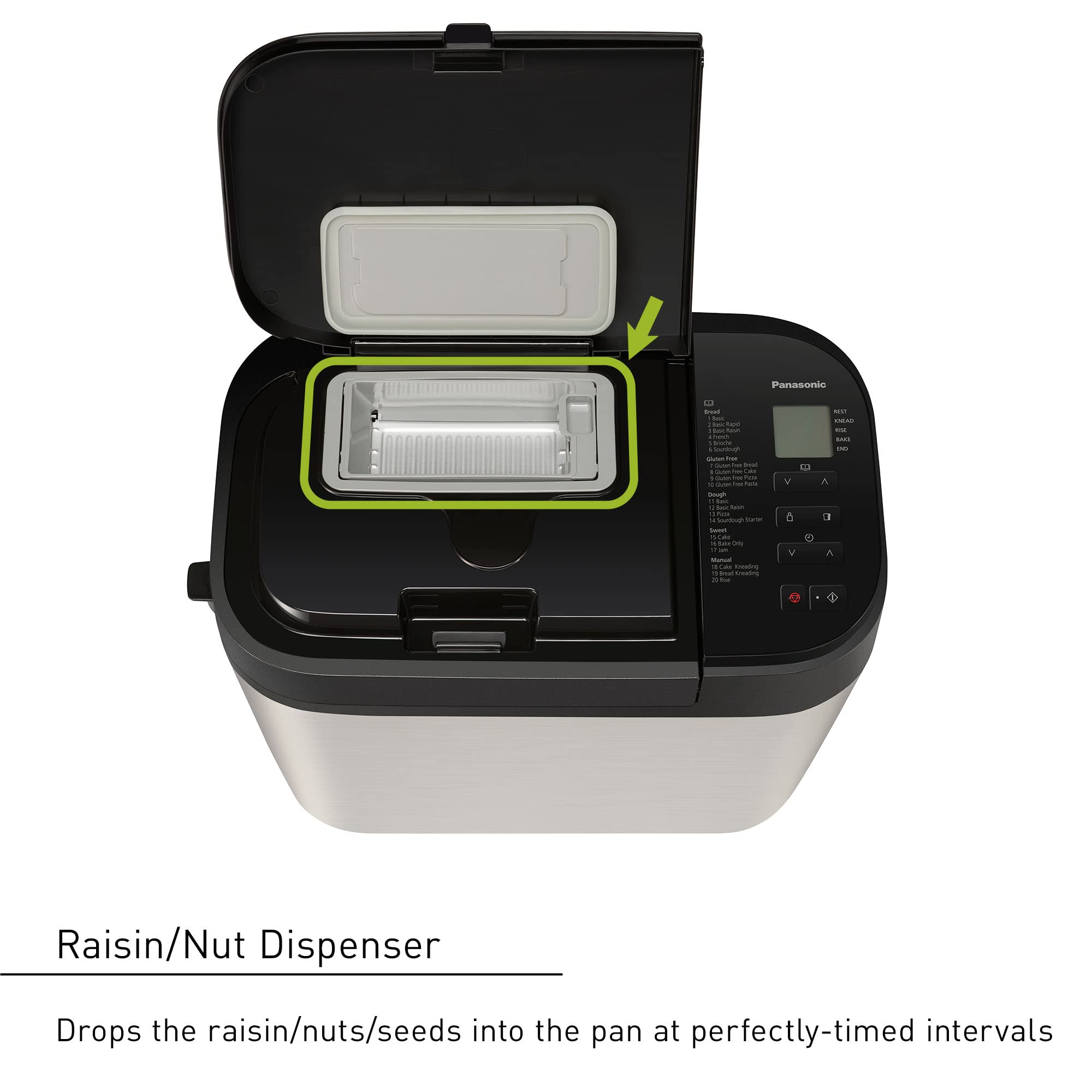Panasonic Bread Machine SD-R2550, Automatic 3-Loaf Maker, Stainless Steel, 20 Presets, Gluten Free, Raisin Nut Dispenser