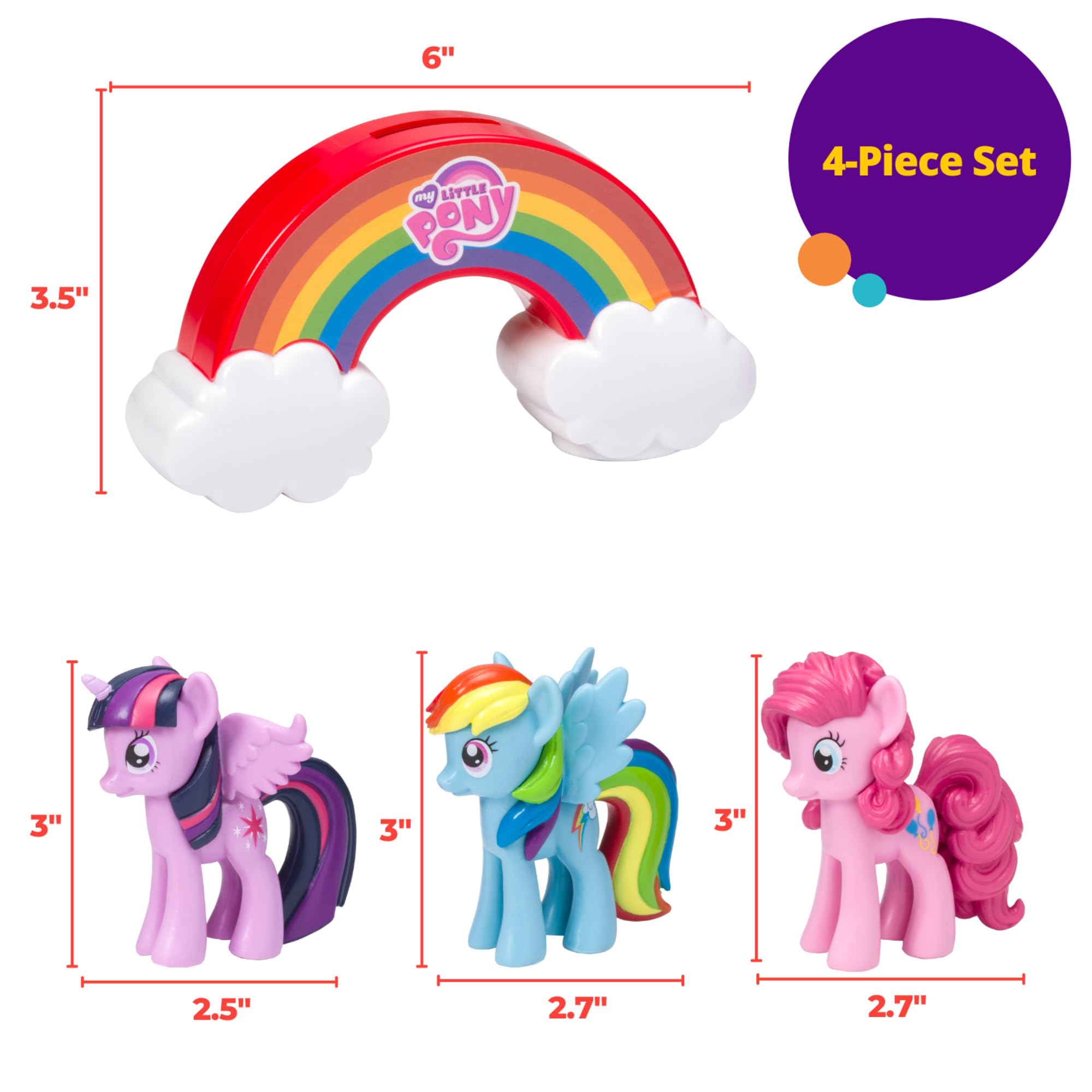 DecoSet My Little Pony Over The Rainbow Signature Cake Topper  4 Piece Decoration  Rainbow Dash  Pinkie Pie  and Twilight Sparkle  A Rainbow Coin Bank  Collectable Figurines For Birthday