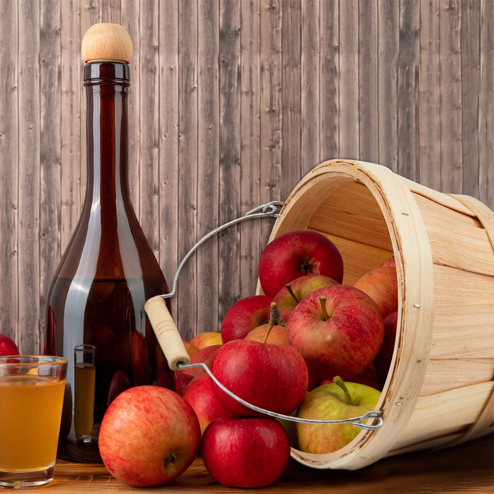 Marsui 16 Pcs 7.5 x 5.9 in Round Wooden Apple Bushel Basket Bulk with Handle Fall Harvest Basket Empty Fruit Gift Buckets for Au