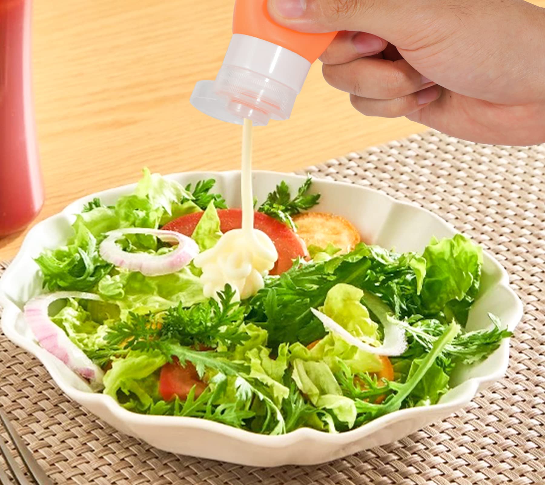 Webake 2Oz Salad Dressing Container To Go, 5 Pack Condiment Squeeze Bottles Silicone Sauce Bottles With 2Pcs Cleaning Brush, Lea
