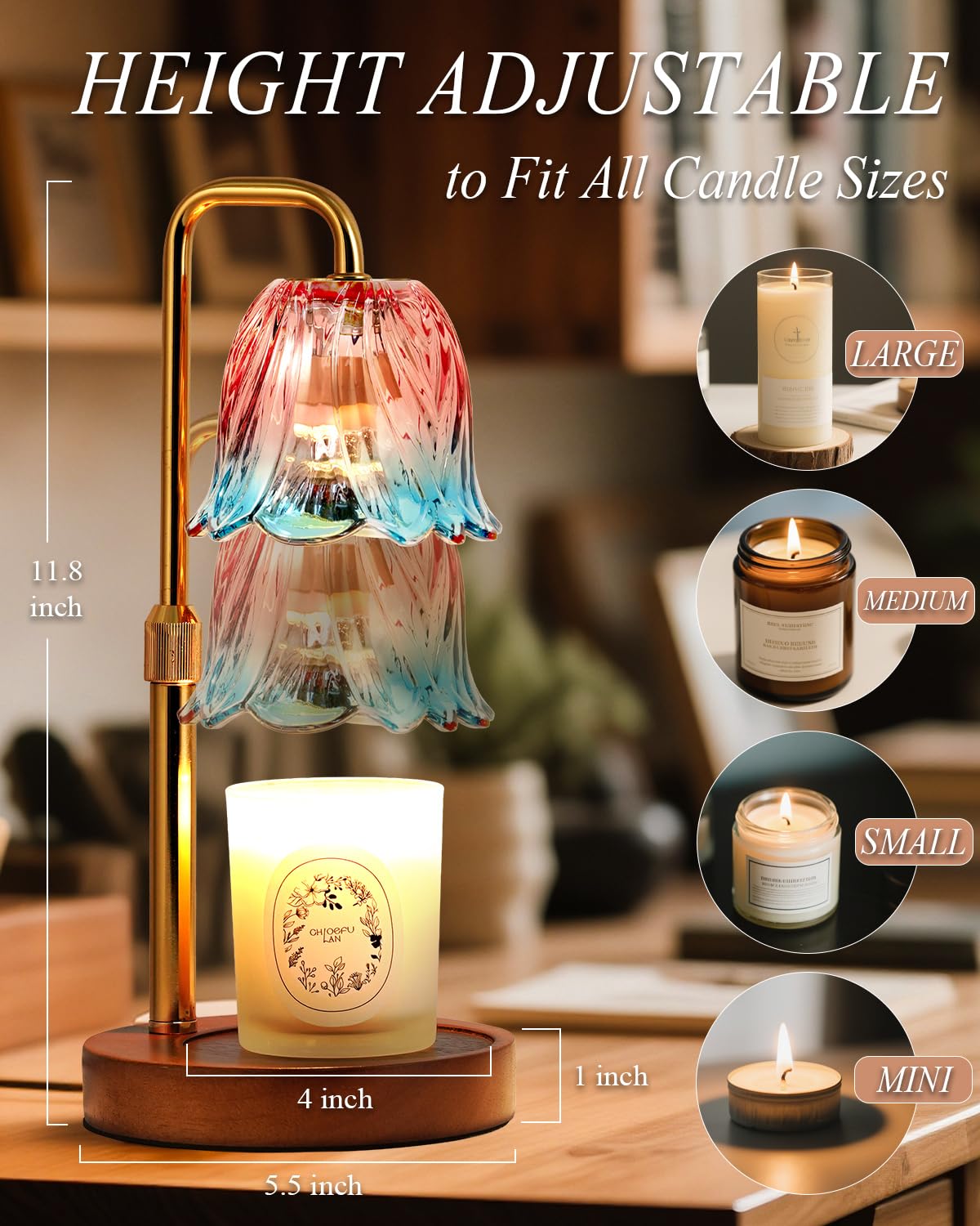 Flower Candle Warmer Lamp with Timer Dimmable, Candles Warming Lamp Height Adjustable, Christmas Gifts for Women, Candle Warmer