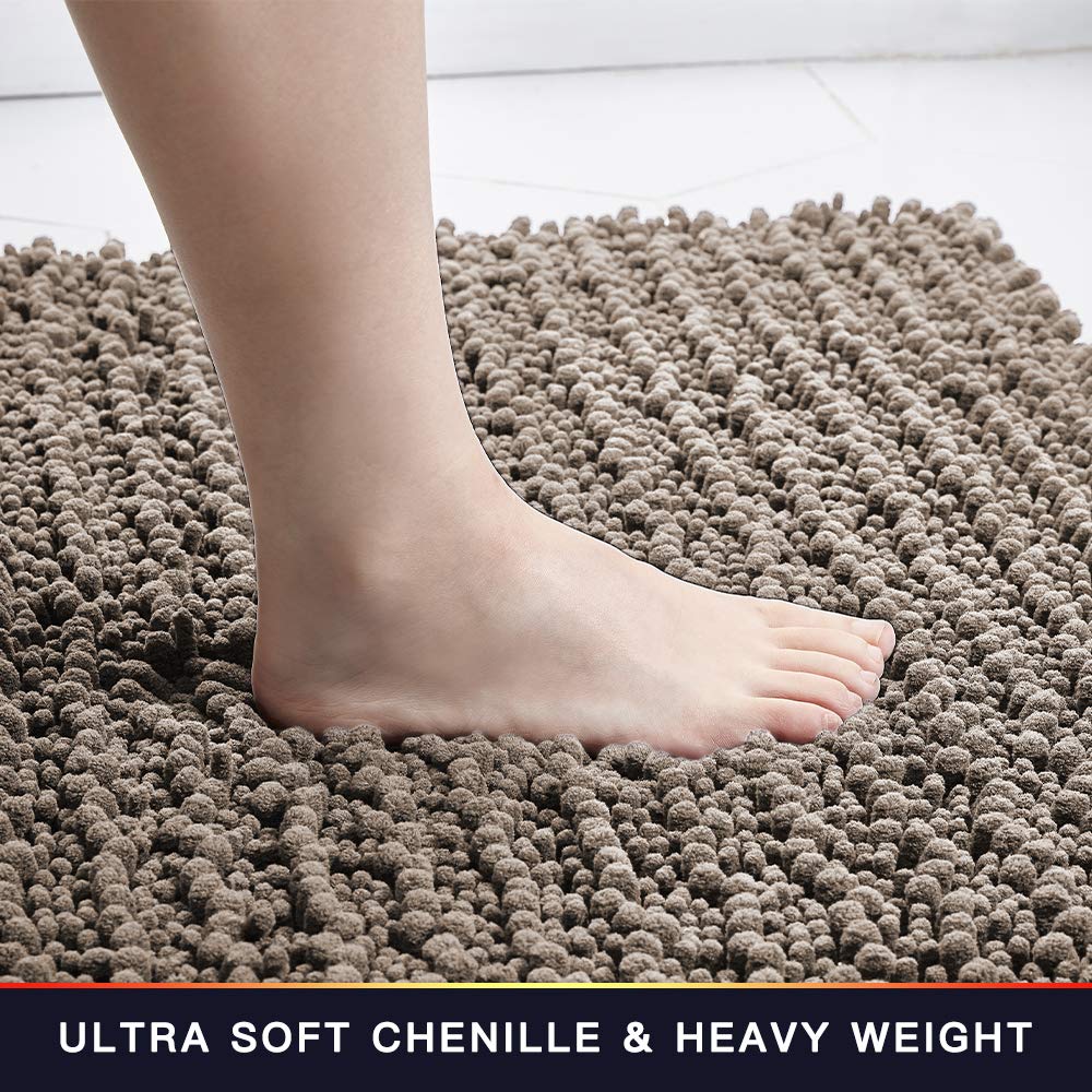 Walensee Bathroom Contour Rug Non Slip Toilet U Shaped Bath Mat (20X24, Taupe) Water Absorbent Super Soft Shaggy Chenille Machin