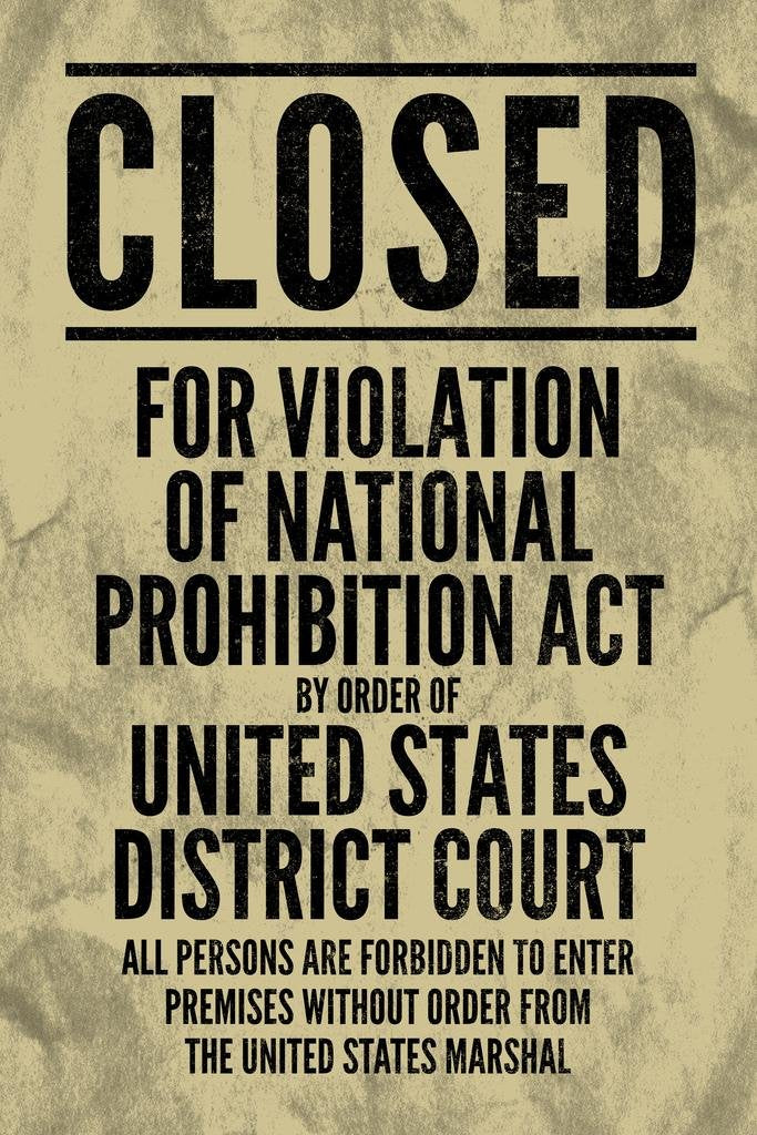Laminated Npa National Prohibition Act Closed For Violation Volstead Act 18Th Amendment Vintage Style Poster Dry Erase Wall Art