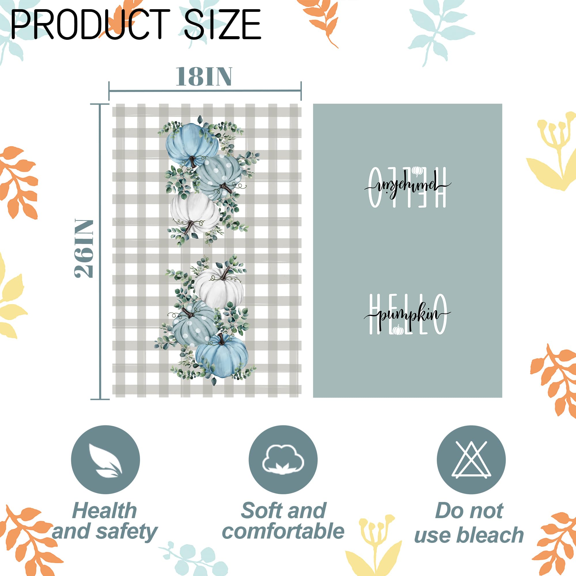 Antpfae Fall Hand Towels Set Of 2, Hello Pumpkin Blue Eucalyptus Leaves Bath Hand Towels For Bathroom Decorative Autumn Soft Abs