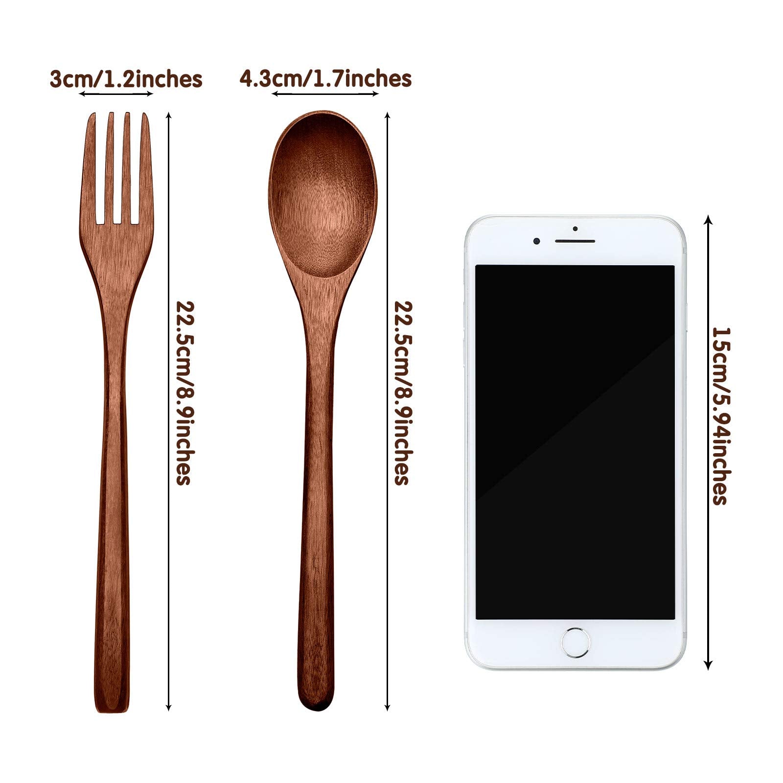 Patelai Wooden Spoons Forks Set Wood Dinner Utensil Set Reusable Flatware Tableware Set Handmade Natural Cutlery Set Includes Wo