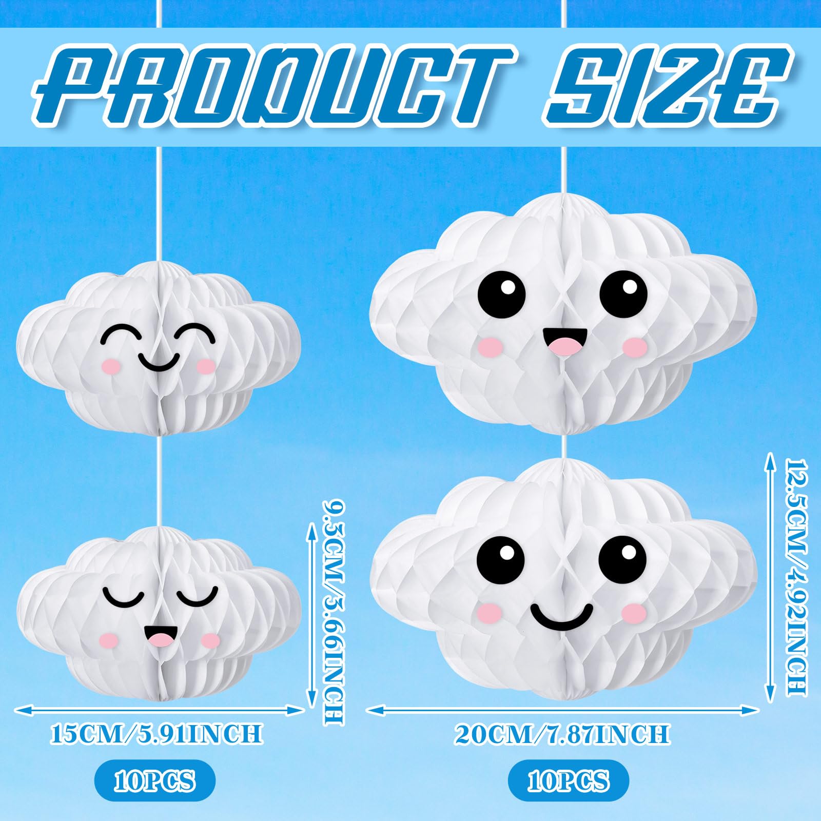 Affrolling 20 Pcs 3D Cloud Decorations Hanging Honeycomb Decor Artificial Cloud Ornaments for Ceiling Art Wedding Birthday Nurse