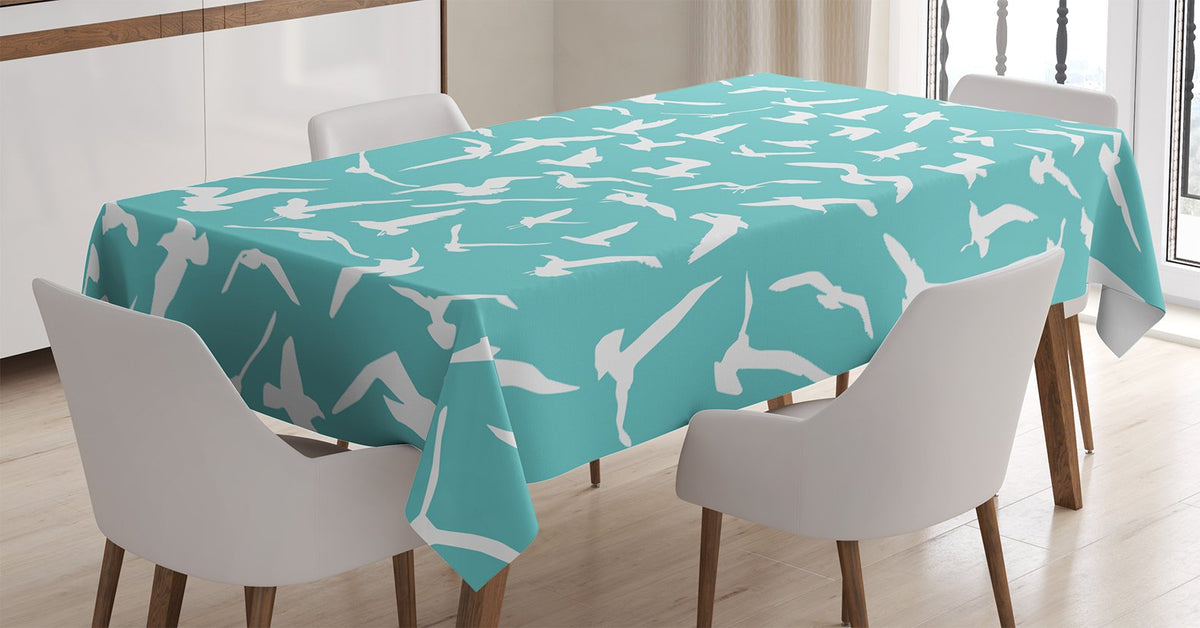 Ambesonne Seagulls Tablecloth, Seagulls Silhouette Group Of Different Actions Of Sea Birds Illustration, Dining Room Kitchen Rec