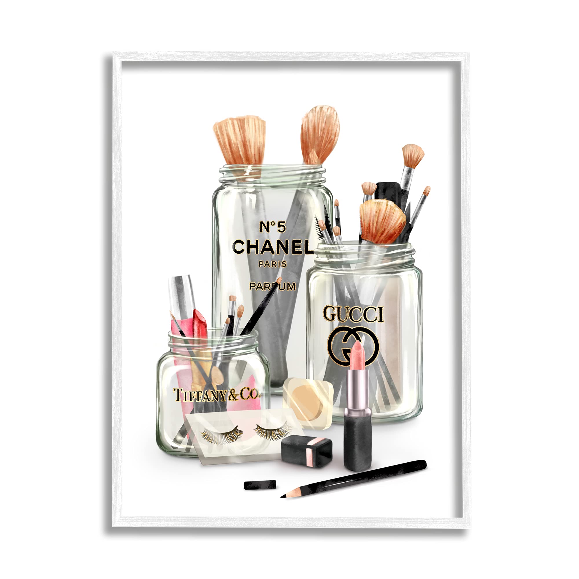 Stupell Industries Fashion Brand Makeup In Mason Jars Glam, Design By Ziwei Li Wall Art, 11X14, Pink, (Aa-379_Wfr_11X14), White