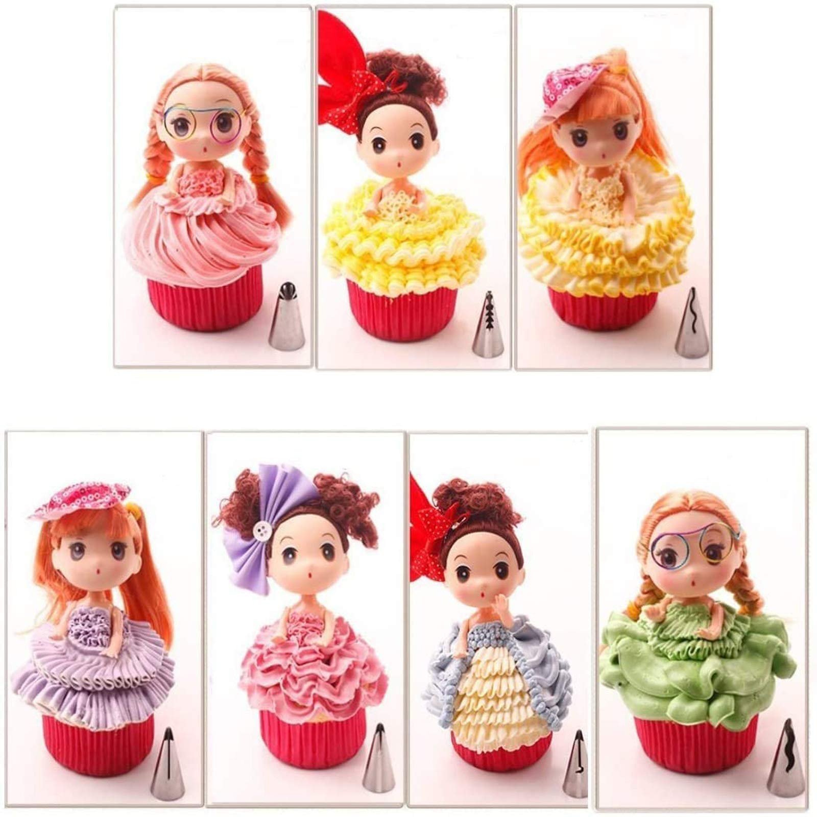 Sphtoeo A Set Of 7Pcs Stainless Steel Russian Ruffle Skirt Icing Piping Tips Nozzles Pastry Cake Cupcake Decorating Baking Tool