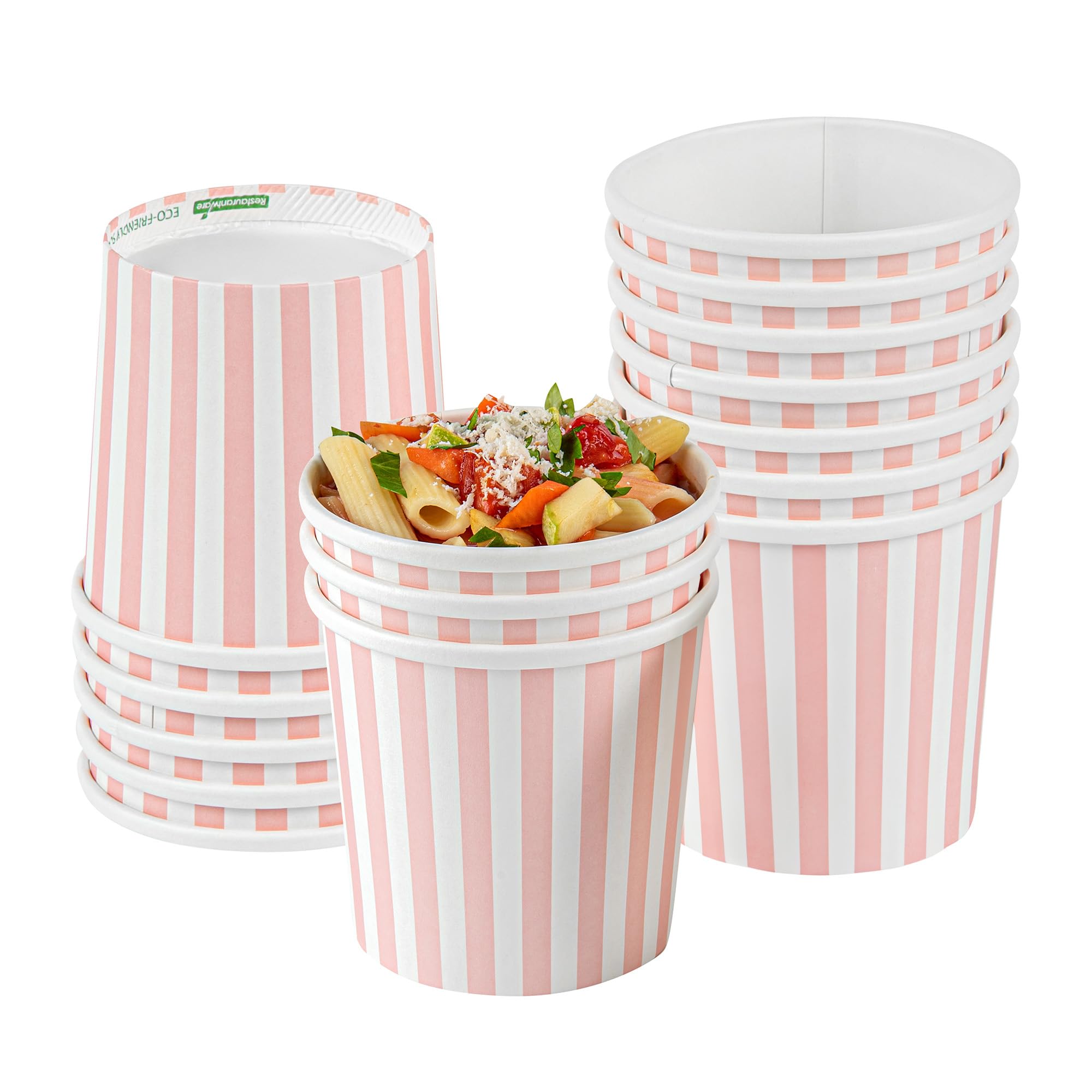 Restaurantware Bio Tek 12 Ounce Soup Containers, 25 Durable Soup Bowls - Disposable, Sustainable, Pink And White Paper Soup Cups