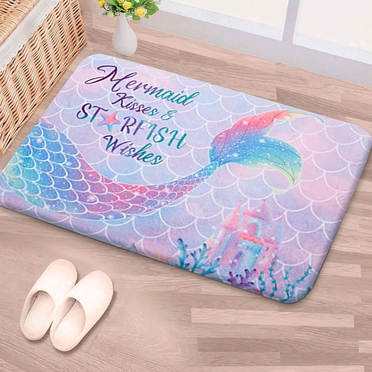 RosieLily Mermaid Bathroom Rug Mat  24''X16''  Super Soft and Absorbent Shaggy Plush Mermaid Bath Rugs  Thicken  Non Slip  Carpet Mats for Shower  Pink Blue Purple Mermaid Bathroom Rug