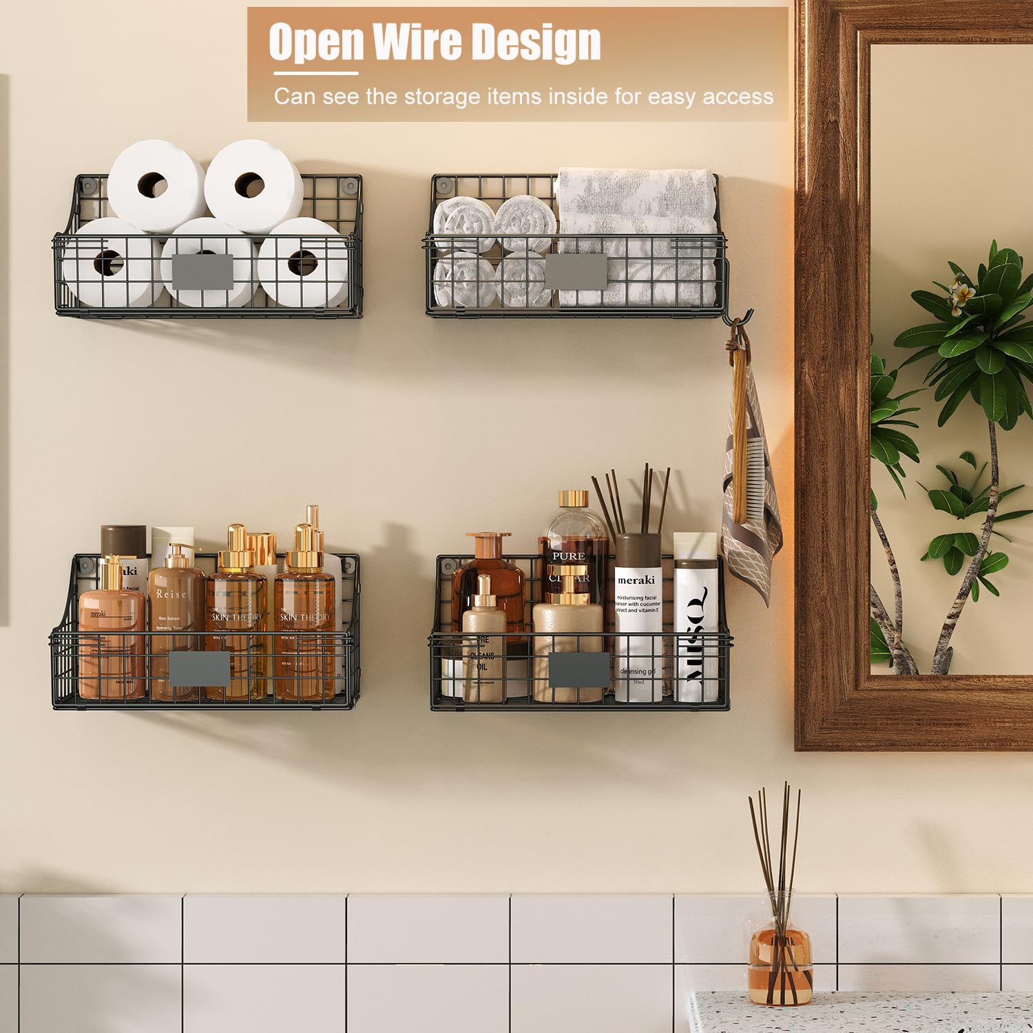 4 Pack Hanging Wall Basket For Organizing, Large Wire Basket For Stora ...