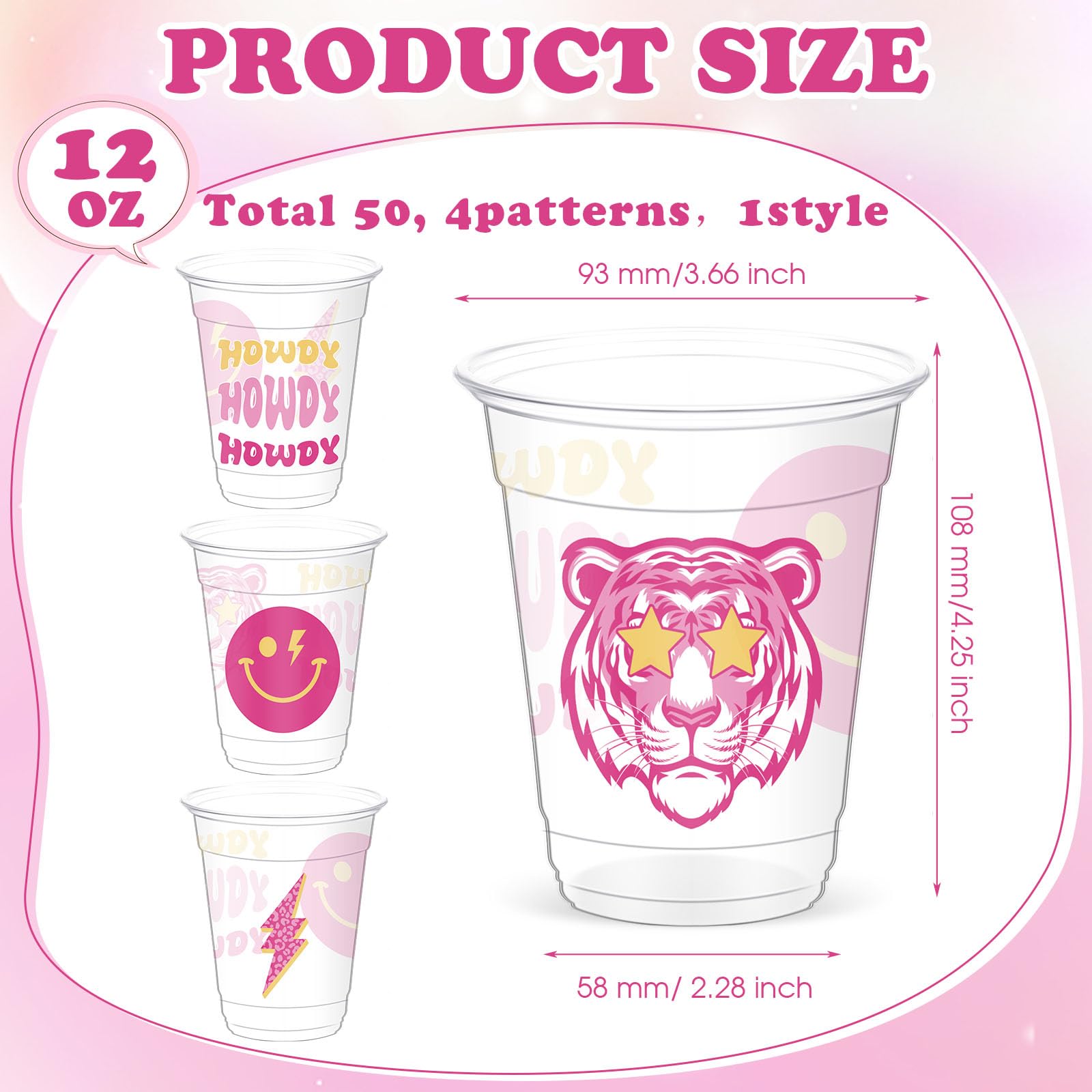 Yaomiao 50 Pieces Preppy Cups 12 Oz Bulk Howdy Disposable Plastic Cups Smile Preppy Birthday Clear Drinking Beverage Cups For Te
