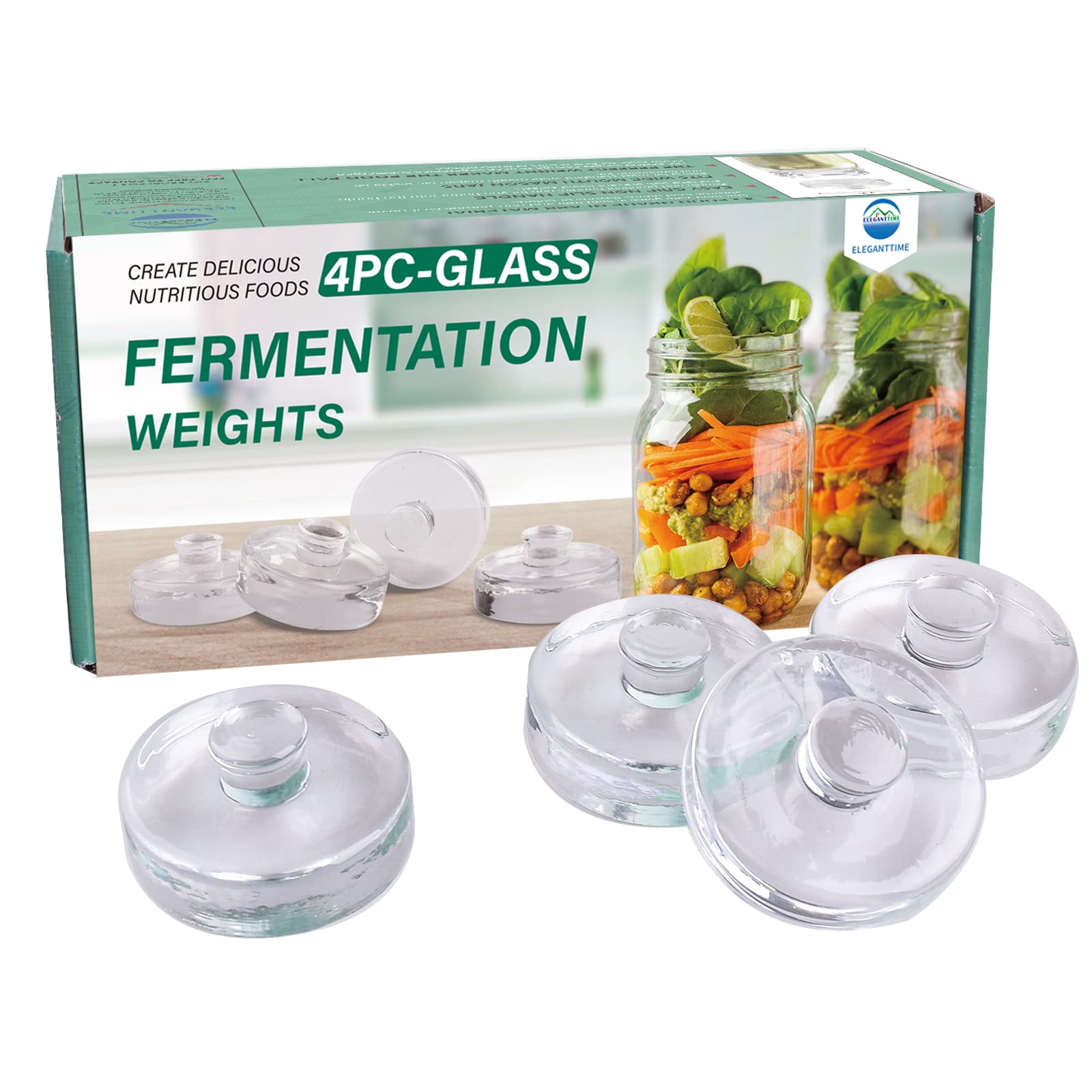 Eleganttime 4 Pack Easy Grip Handle Glass Fermentation Weights Great Mason Jar Wide Mouth Canning Fermenting Pickling Sourkrout 