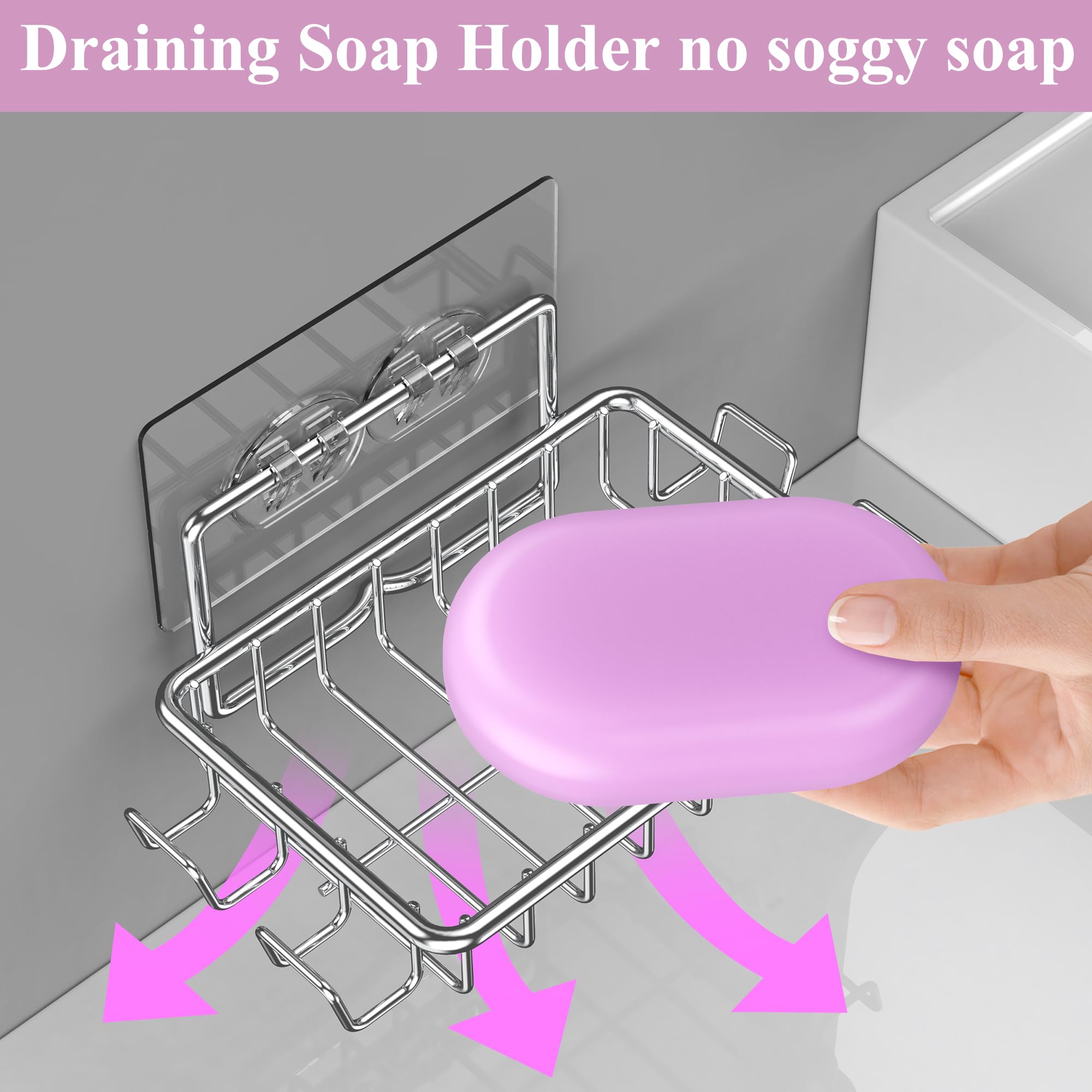 Ailibuligo Adhesive Soap Bar Holder Dish For Shower Wall With Hooks, Silver, 3 Pack