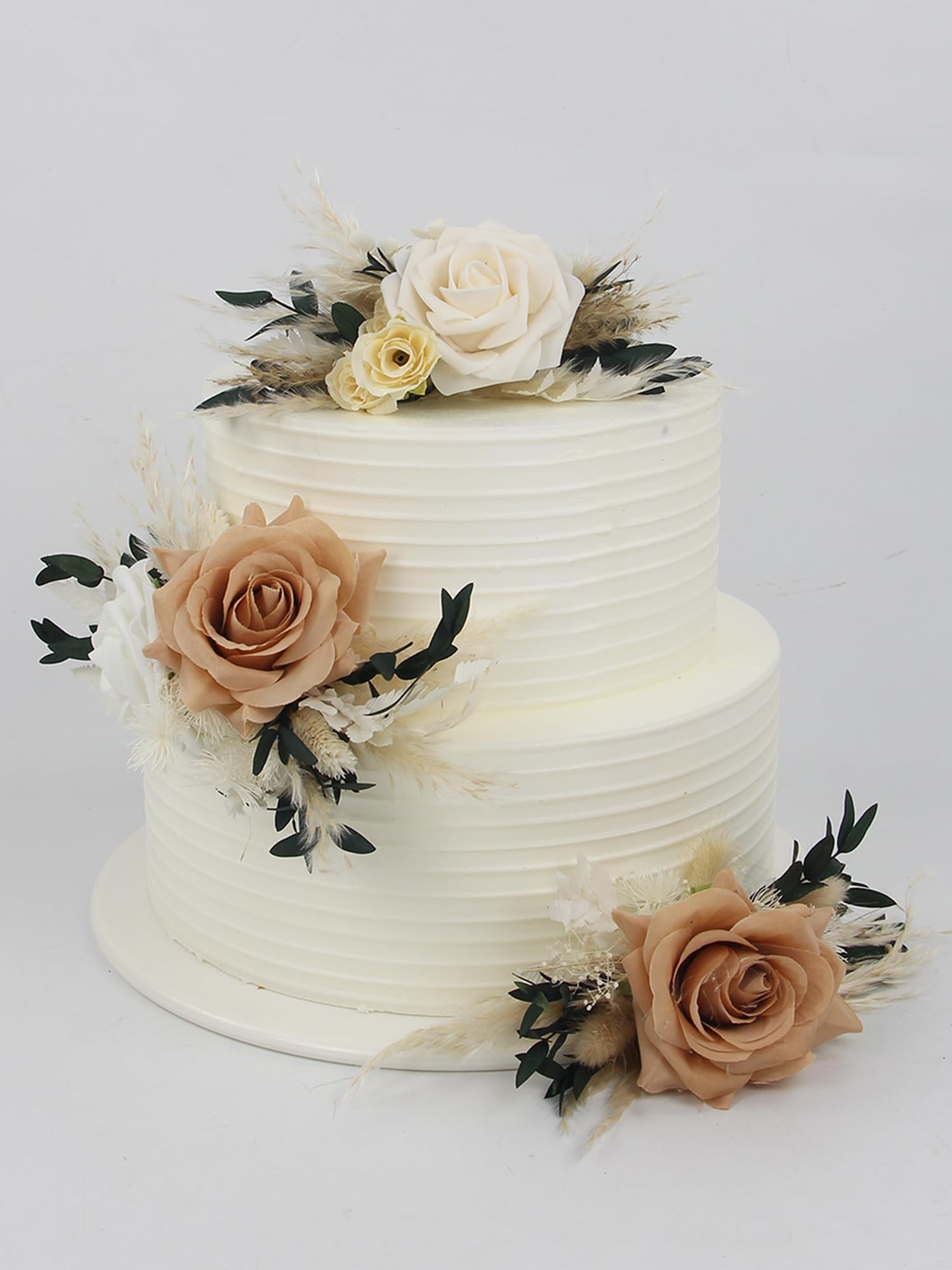 Rinlong 3Pcs Pre-made Boho Cake Toppers Pampas Cake Decorations Birthday Wedding Cake Decorating Flowers Baptism Decor for Women