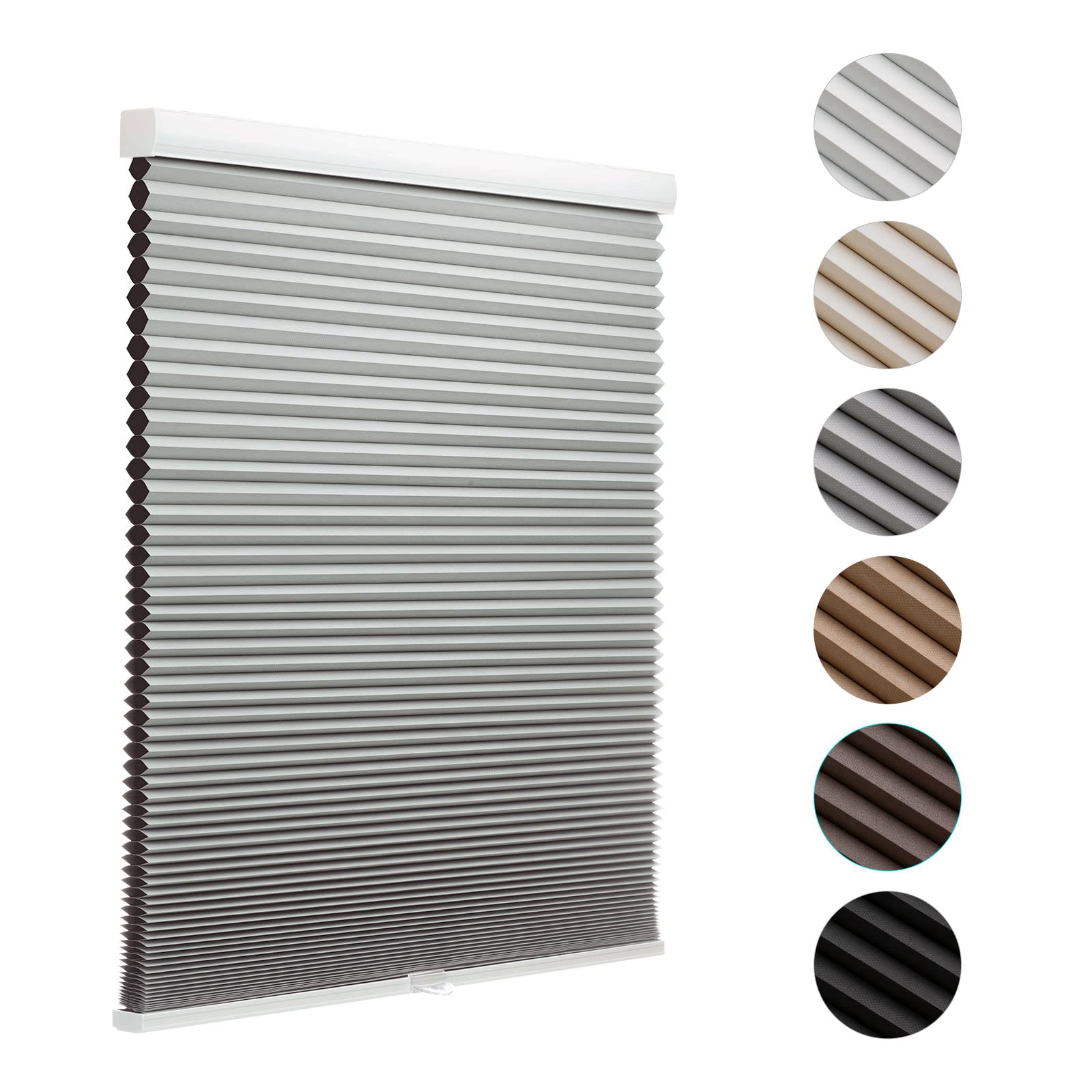 MYshade Blackout Cordless Cellular Shades Honeycomb Shade for Indoor Windows Room Darkening Grey Blinds for Home Office Pull Dow