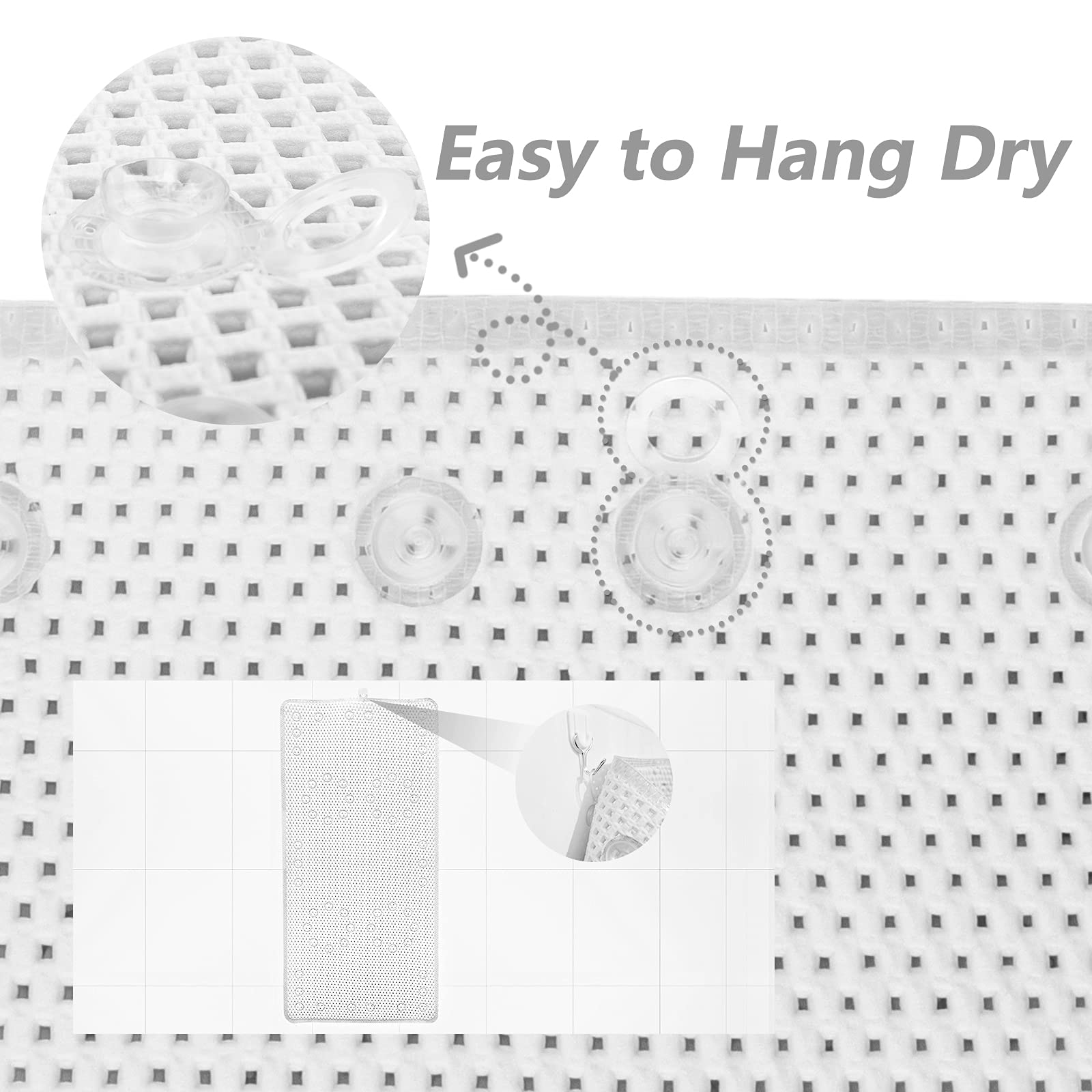 Tjwodo Shower And Bath Mat,Non-Slip Machine Washable And Extra Large Bathtub Mats With Drain Holes And Suction Cups Soft Foam Tu