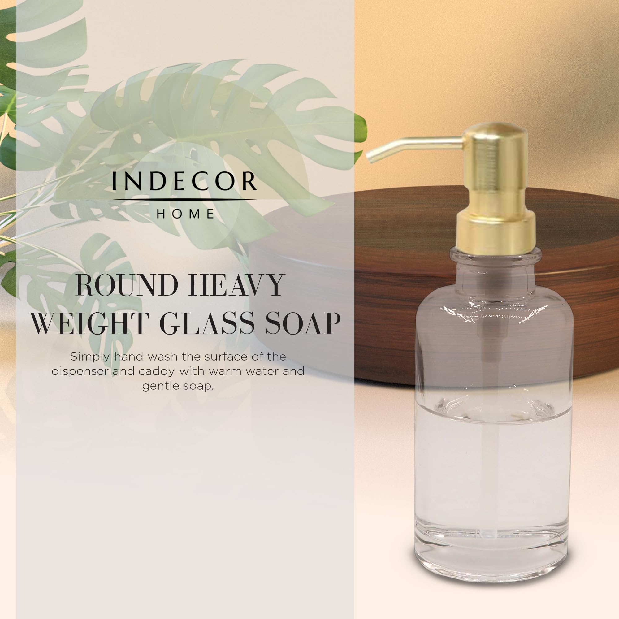 3-Piece Round Heavy Weight Glass Soap Lotion Pump Dispenser Set With Metal Caddy For Home Bath Kitchen Travel Office Hand Crafte