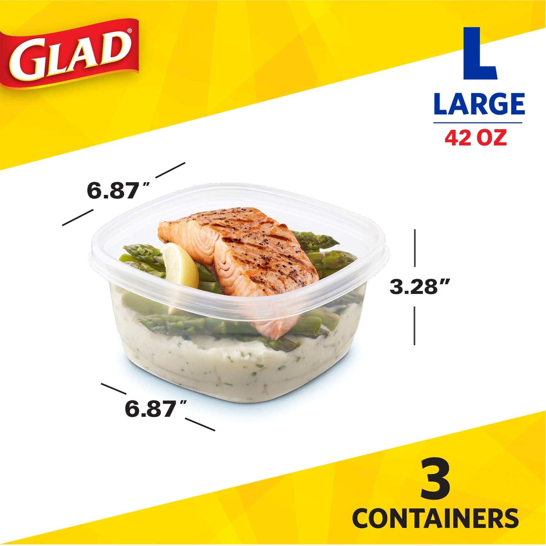 Glad Gladware Tall Entr  E Food Storage Containers | Large Square Containers For Food Hold Up To 42 Ounces Of Food, 3 Count | St