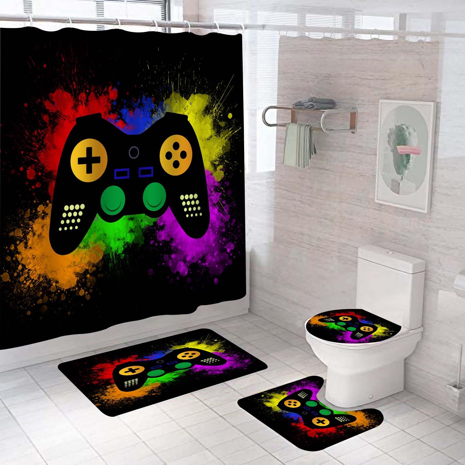 Norbey Ink Colorful Game Shower Curtain Sets