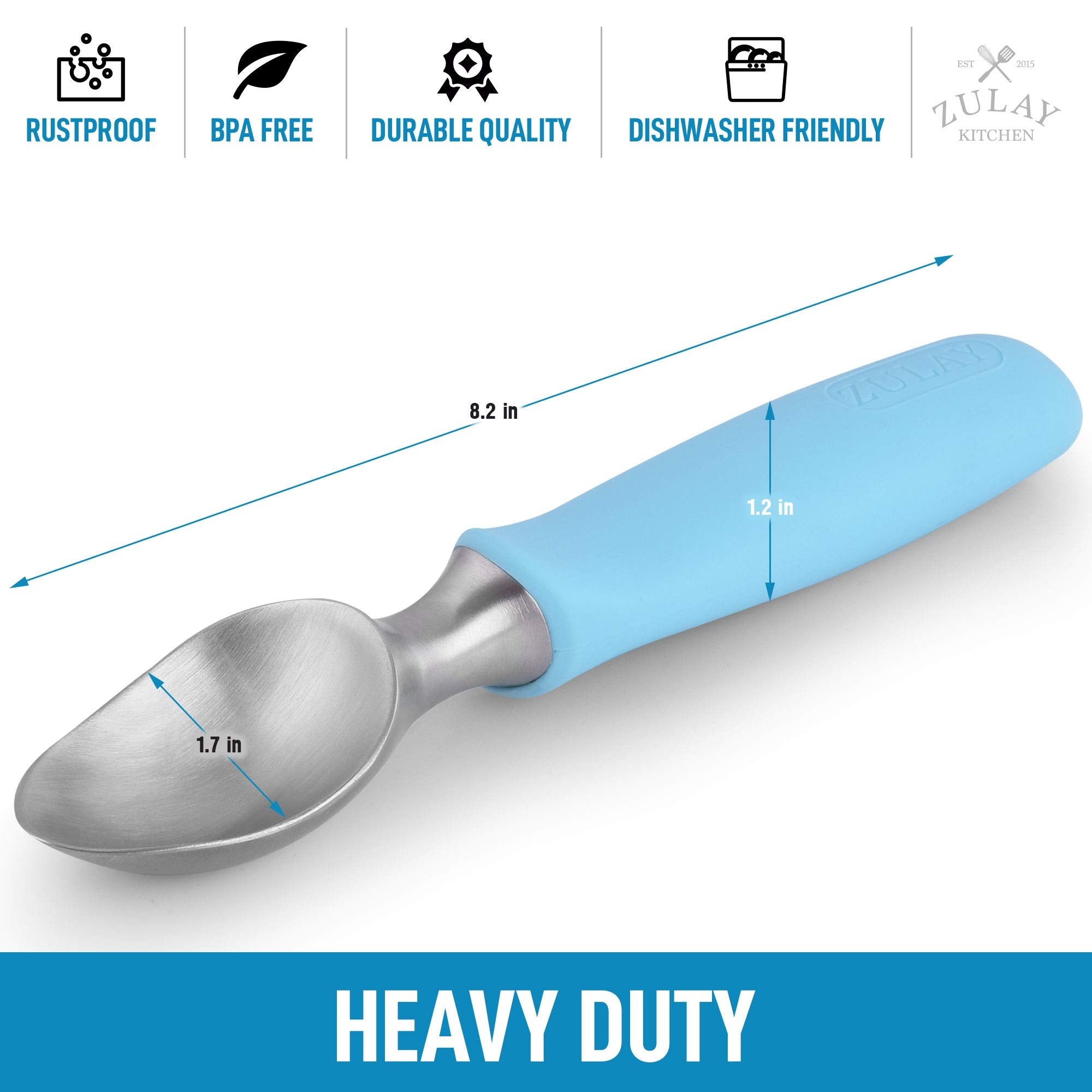 Zulay Heavy Duty Ice Cream Scoop - Stainless Steel Ice Cream Scooper With Non-Slip Rubber Grip - Durable Ice Cream Spade - Anti-
