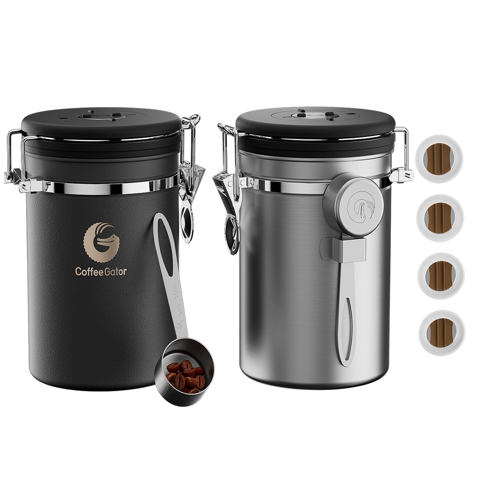 Coffee Gator Stainless Steel Container - Large (Large 2Pack, Grey/Stainless Steel)