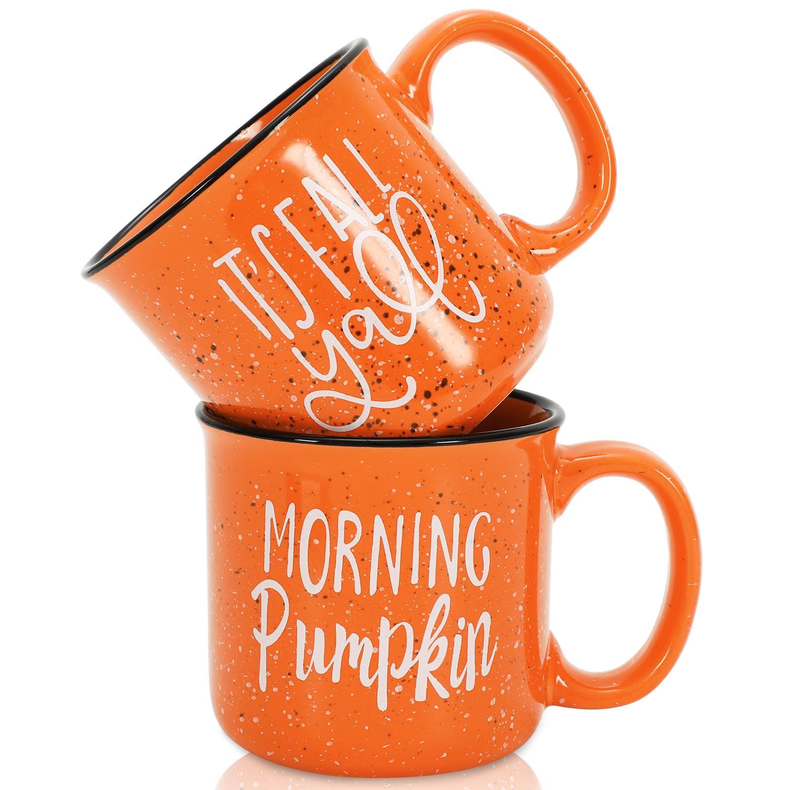 JarThenaAMCS 2Pcs Fall Coffee Mug Orange Fall Yall Morning Pumpkin Drinking Mug for Autumn Thanksgiving Table Centerpieces Deco