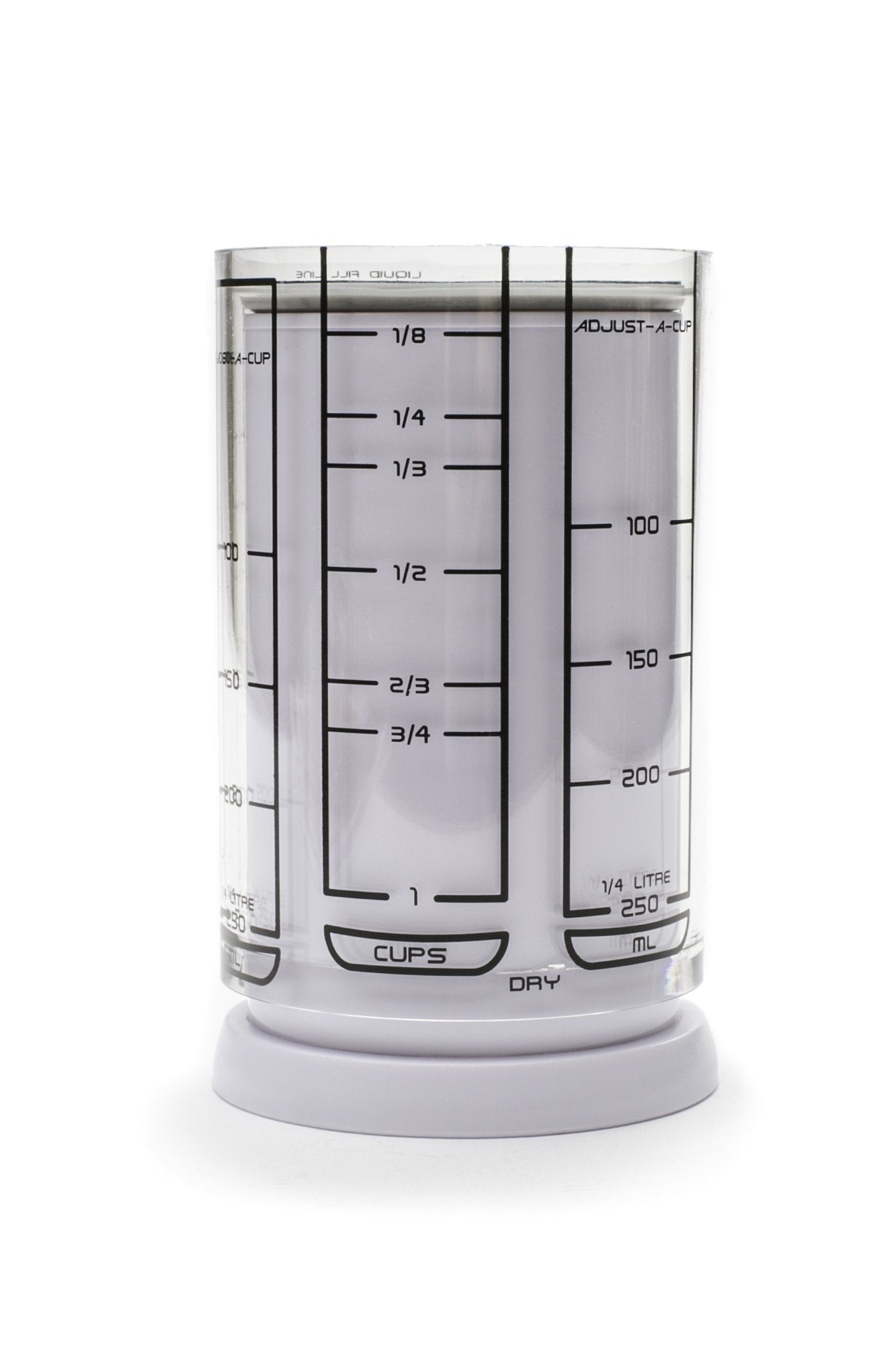 KitchenArt 1 Cup Adjust-A-Cup, Plastic Measuring Cup, White/Clear, Model 23210