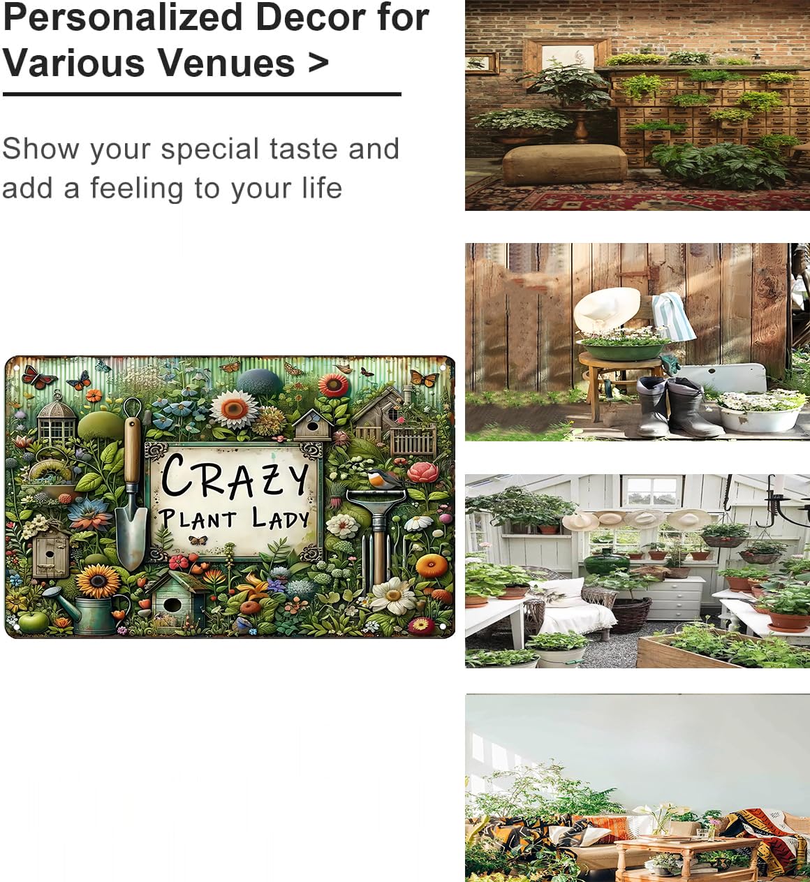Bestylez Garden Gifts Vintage Gardening Signs Crazy Plant Lady Tin Sign for Home Garden Greenhouse Living Room Bedroom Yard Outd