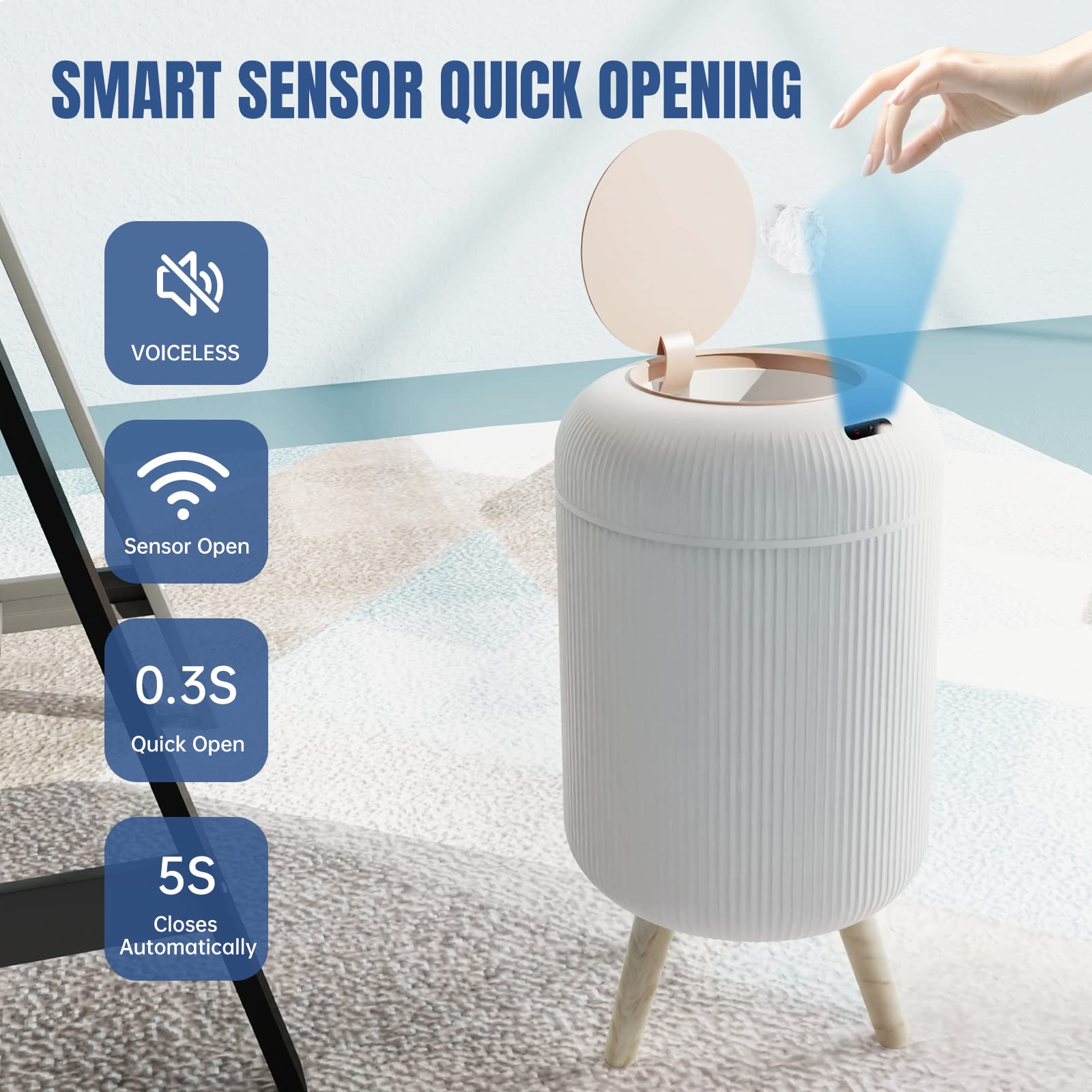 Hitispace Motion Sensor Modern Office Trash Can, Touchless Round Nordic Trash Can, Motion Sensor Waterproof Garbage Can For Bath
