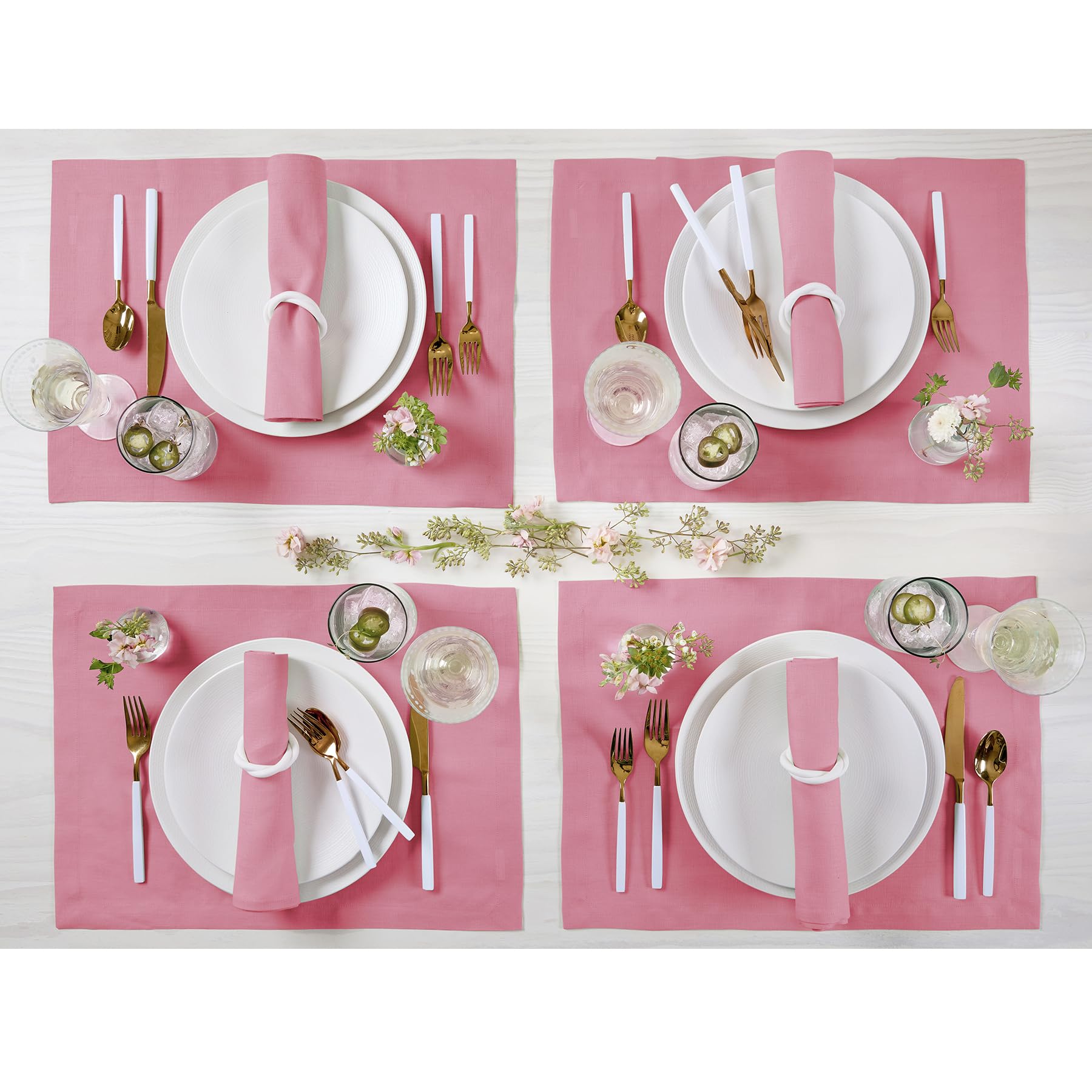 Solino Home Linen Placemats 19'' L X 14'' W Inch - 100% Pure Linen Pink Carnation Cloth Placemats Set Of 4 - Fete, Washable Fabr