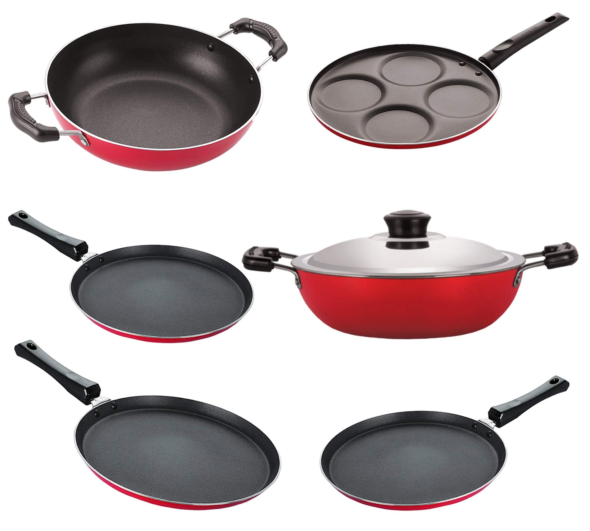 Nirlon 3 Layer Coated Non Stick Aluminium Pots And Pans Cooking Item Gift Set Of 6 Pieces (2.6Mm_Ft13_Ft12_Kd13_Dkdb_Ft10_Up4) R