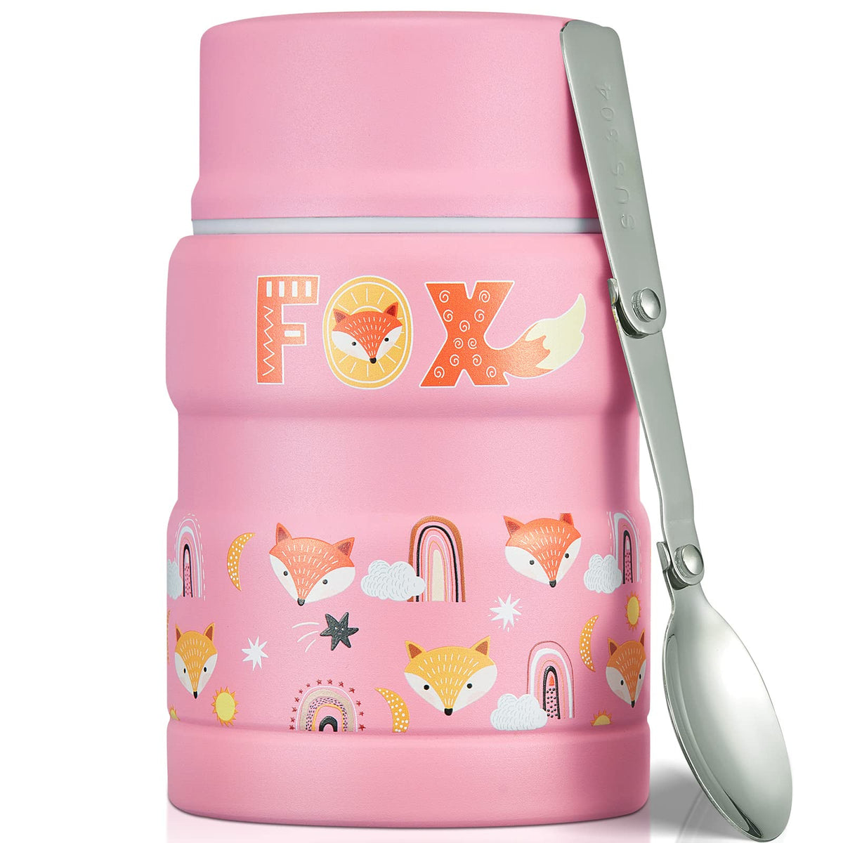 Charcy 17Oz Thermo For Hot Food, Insulated Lunch Food Container With Folding Spoon Qb - Pink Fox