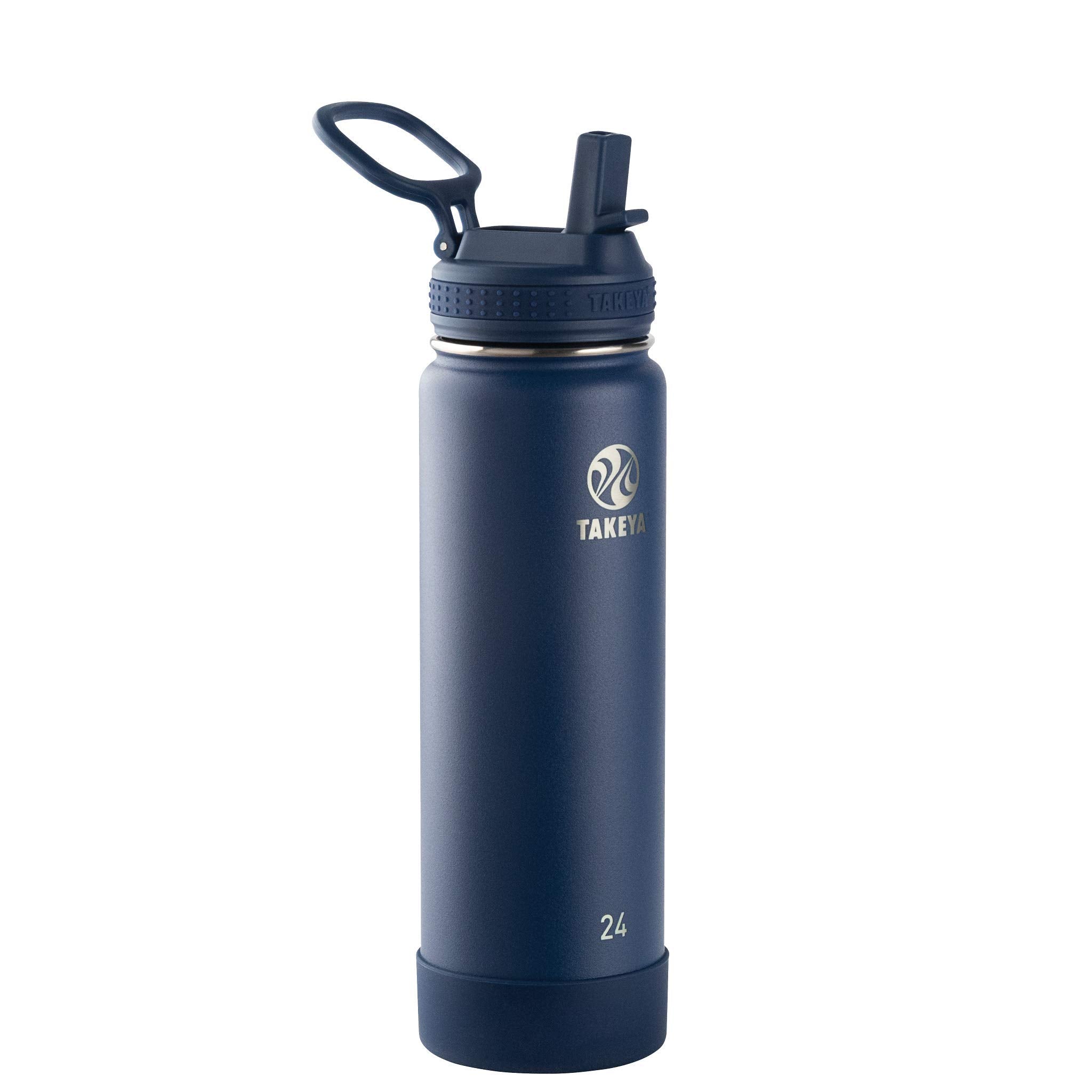 Takeya Actives 24 Oz Vacuum Insulated Stainless Steel Water Bottle With Straw Lid, Premium Quality, Midnight Blue