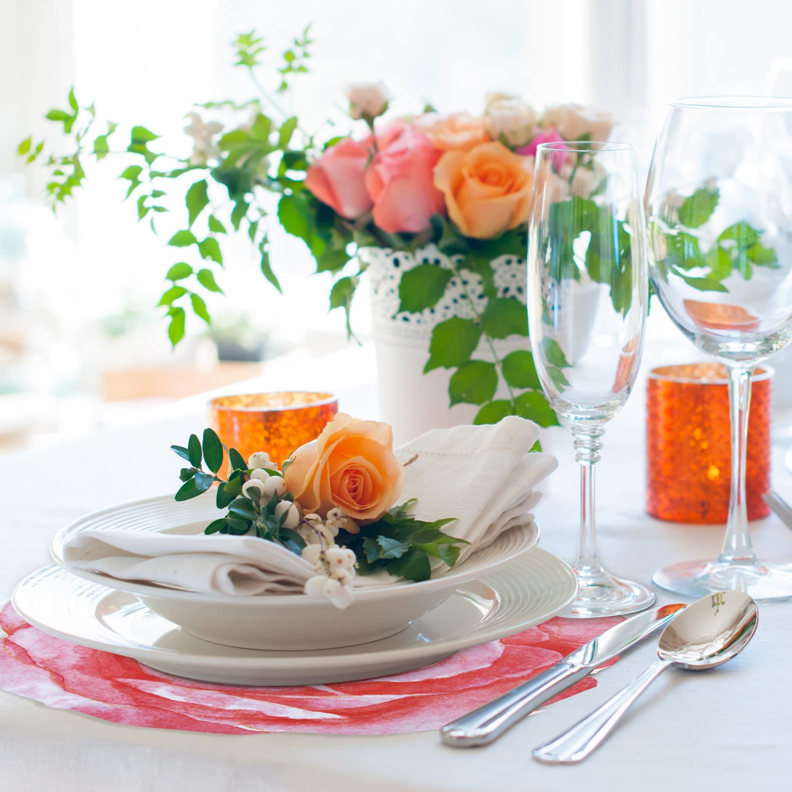 Teling 100 Packs Pink Flower Disposable Placemat Table Placemats Pink Flower Disposable Placemats 13 Inch Paper Placemats For Br