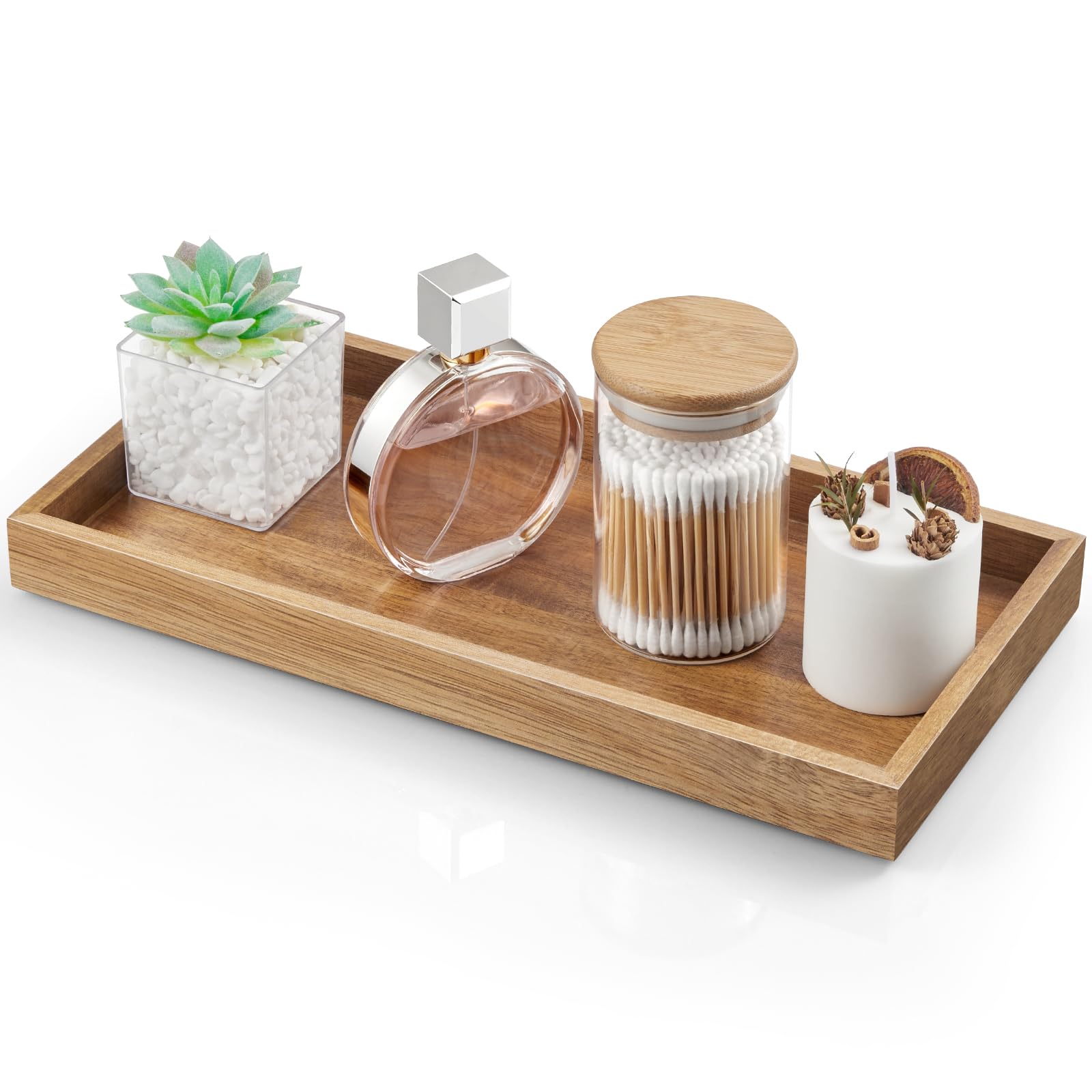 Alelion 13'' Bathroom Vanity Tray For Counter - Acacia Wood Decorative Tray For Toilet Tank Makeup Perfume Jewelry Catchall Coff